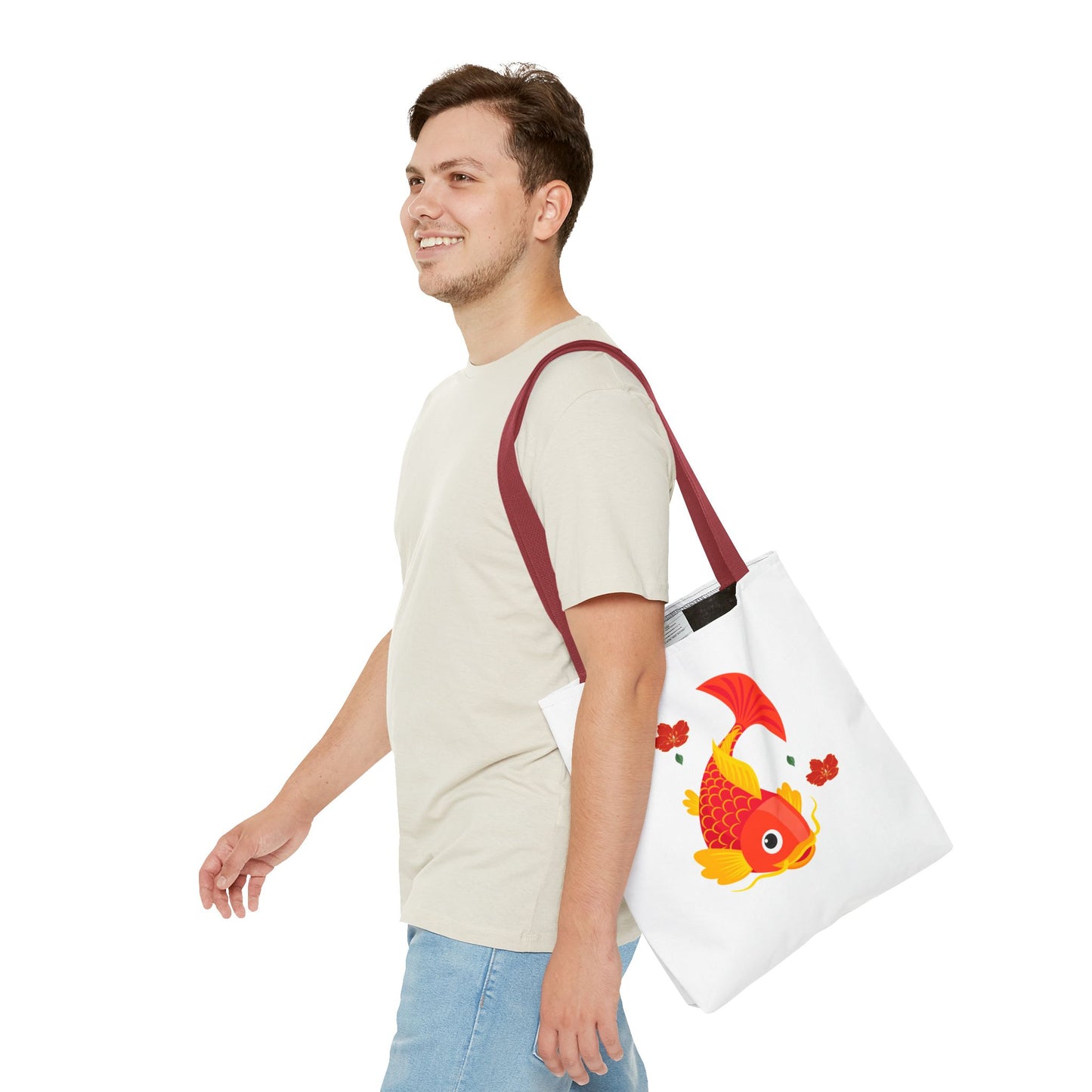 Goldfish with flowing fins and red blossoms Tote Bag