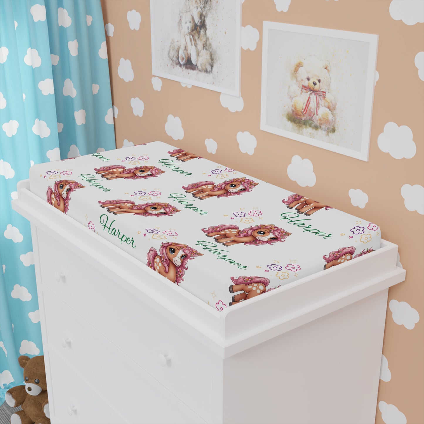 Personalized Floral Puppy Baby Changing Pad Cover — Custom Name Option