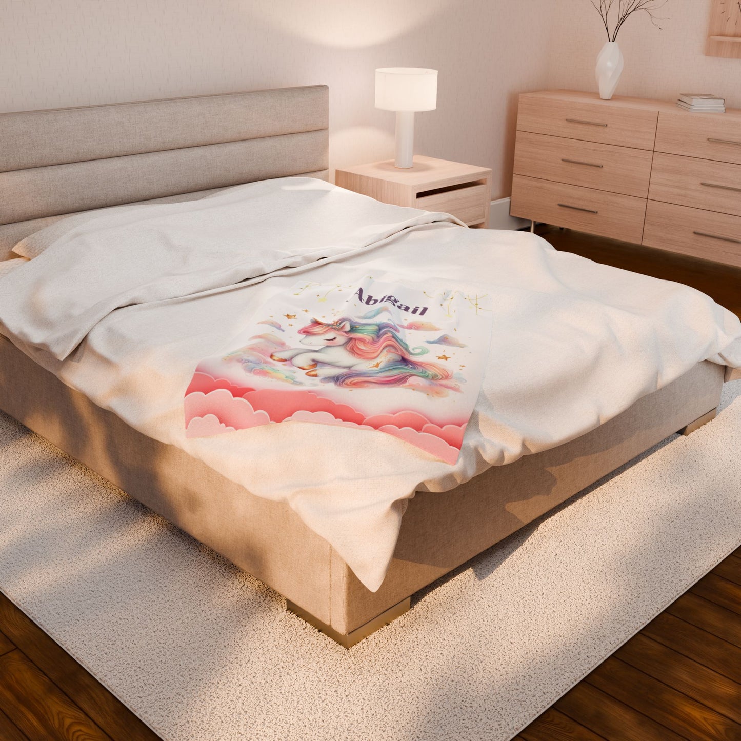 Unicorn Dream Velveteen Blanket, Personalized Cozy Blanket, Baby Shower Gift, Kids Room Decor, Magical Unicorn Gift