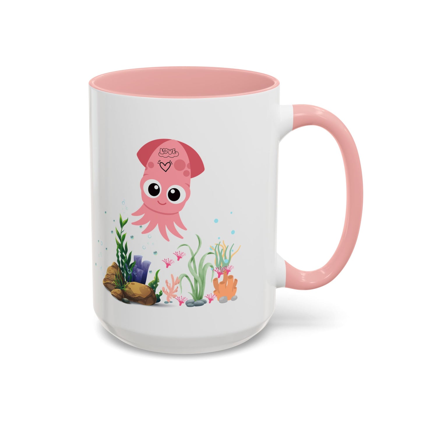 Pink squid cartoon with love Coffee Mug