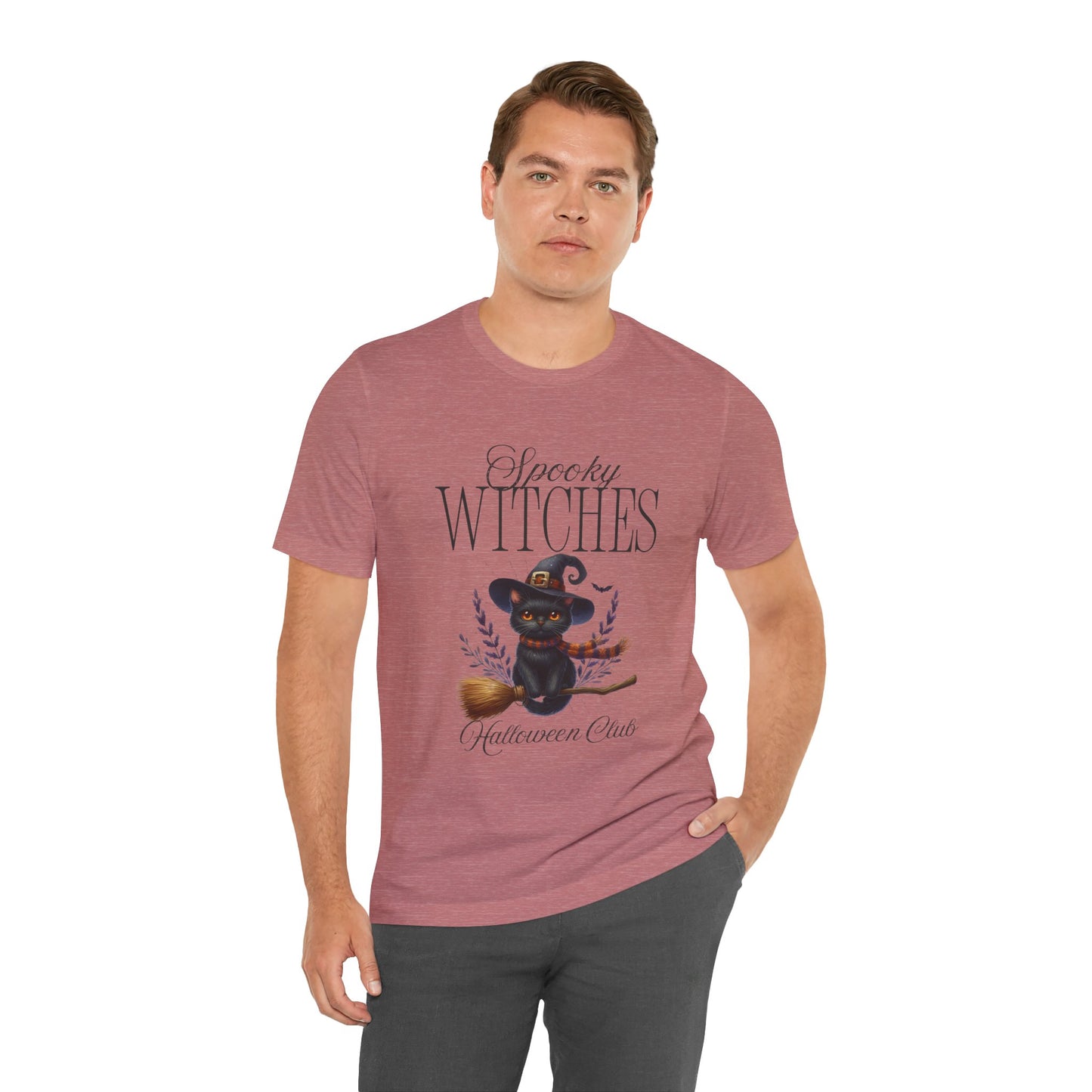 Spooky Witches Halloween Tee, Unisex Short Sleeve Shirt, Witch T-Shirt, Halloween Costume Top, Cat Lovers Gift, Fall Fashion