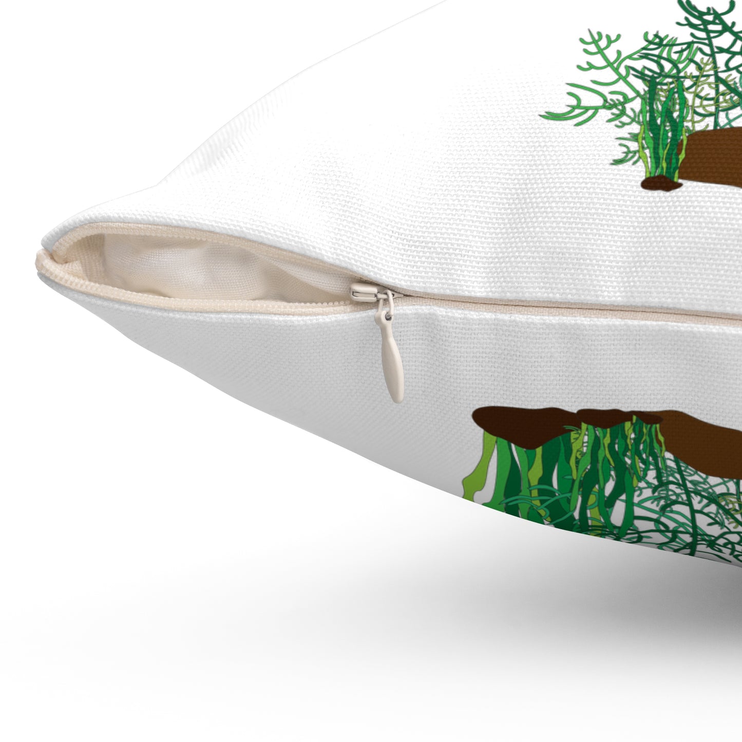 Green fish with bubbles and aquatic plants Spun Polyester Square Pillow