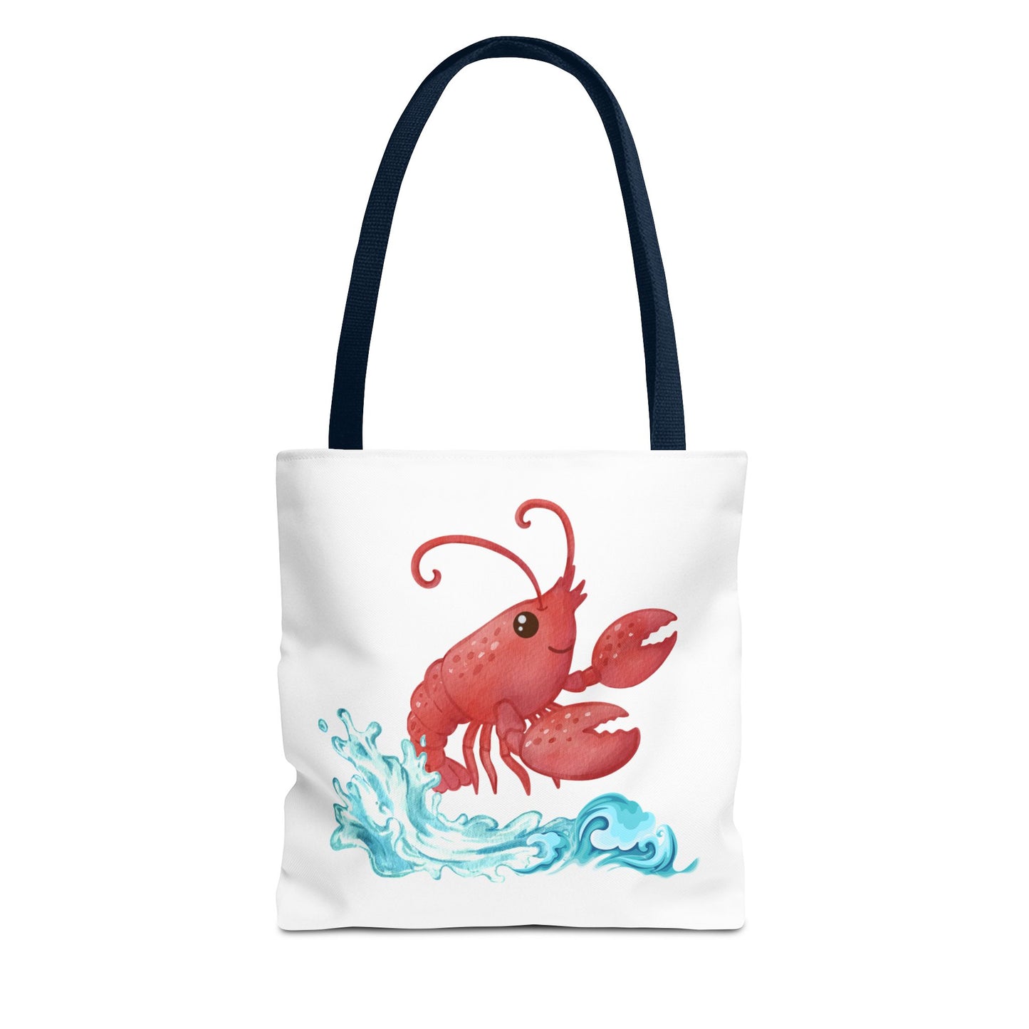Cheerful red lobster emerging from stylized blue waves Tote Bag