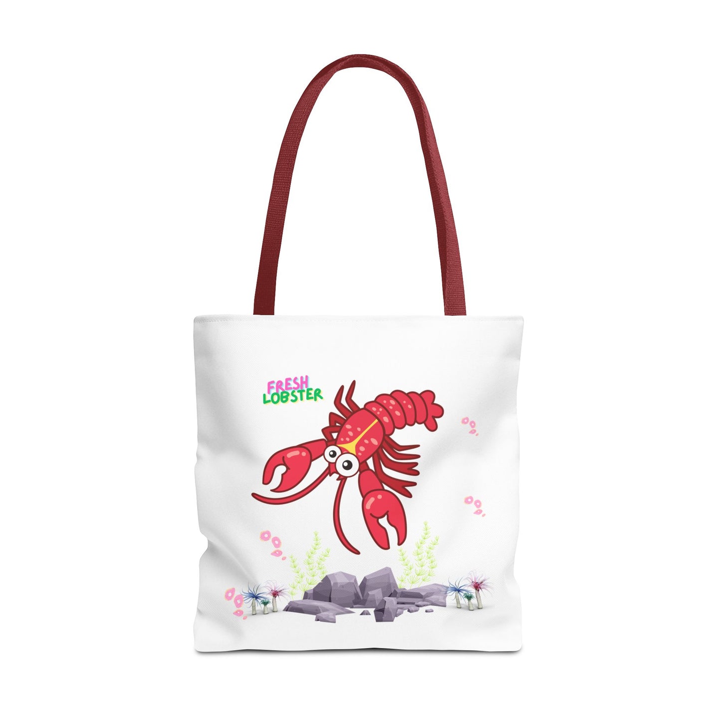Friendly red lobster big eyes and yellow strip Tote Bag