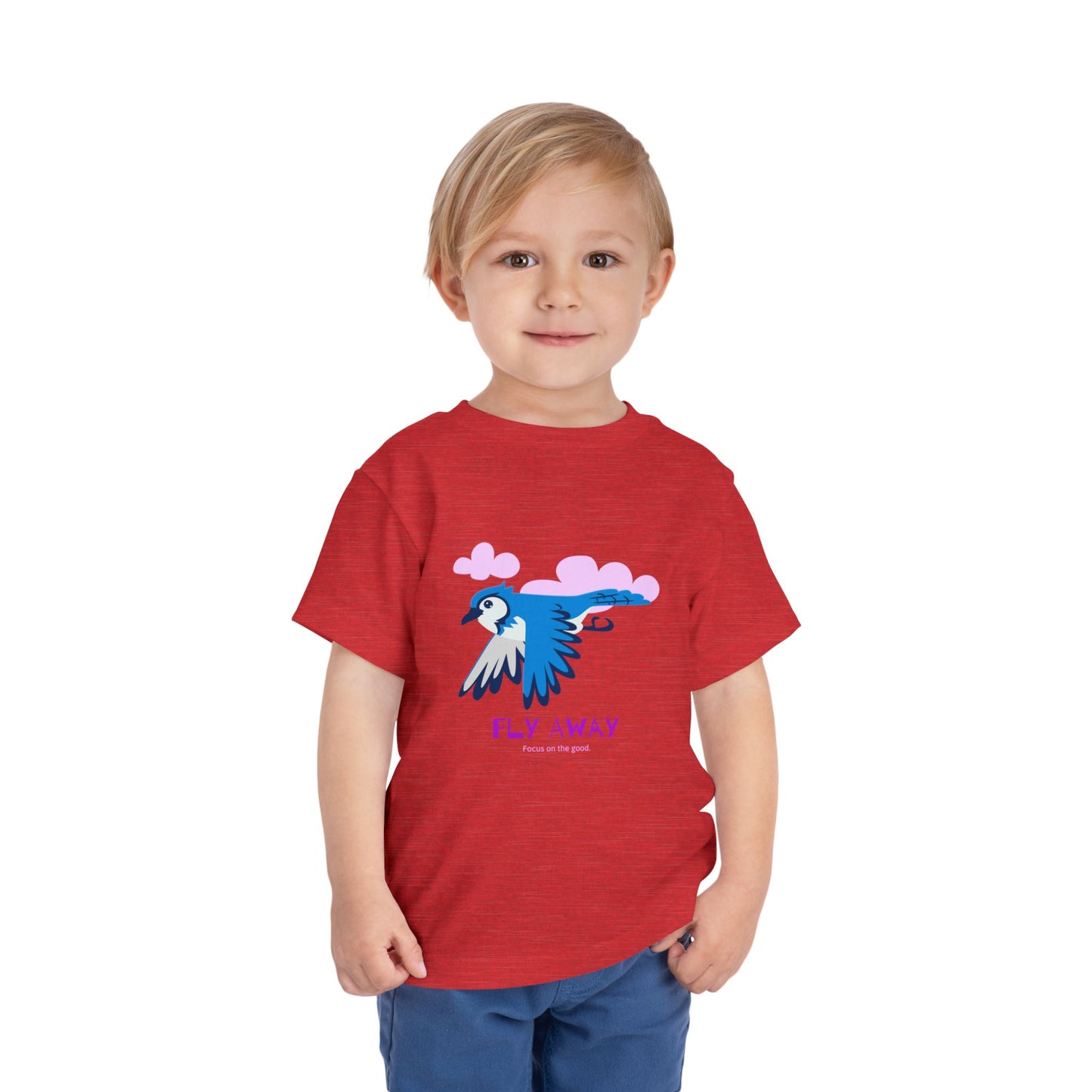Toddler Short Sleeve Tee with ‘Fly Away’ Design, Cute Kids Shirt, Baby Gift, Playful Toddler Wear, Summer Outfit, Bird Graphic Tee