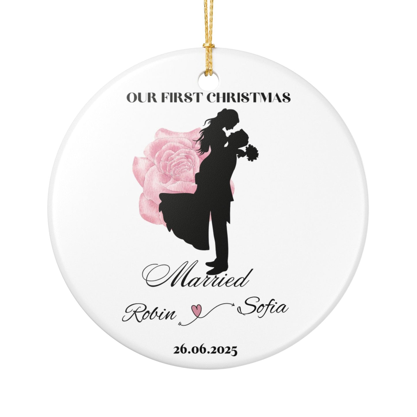 Personalized Wedding Ornament, Custom First Christmas Decoration, Couples Keepsake, Holiday Gift, Engagement Celebration