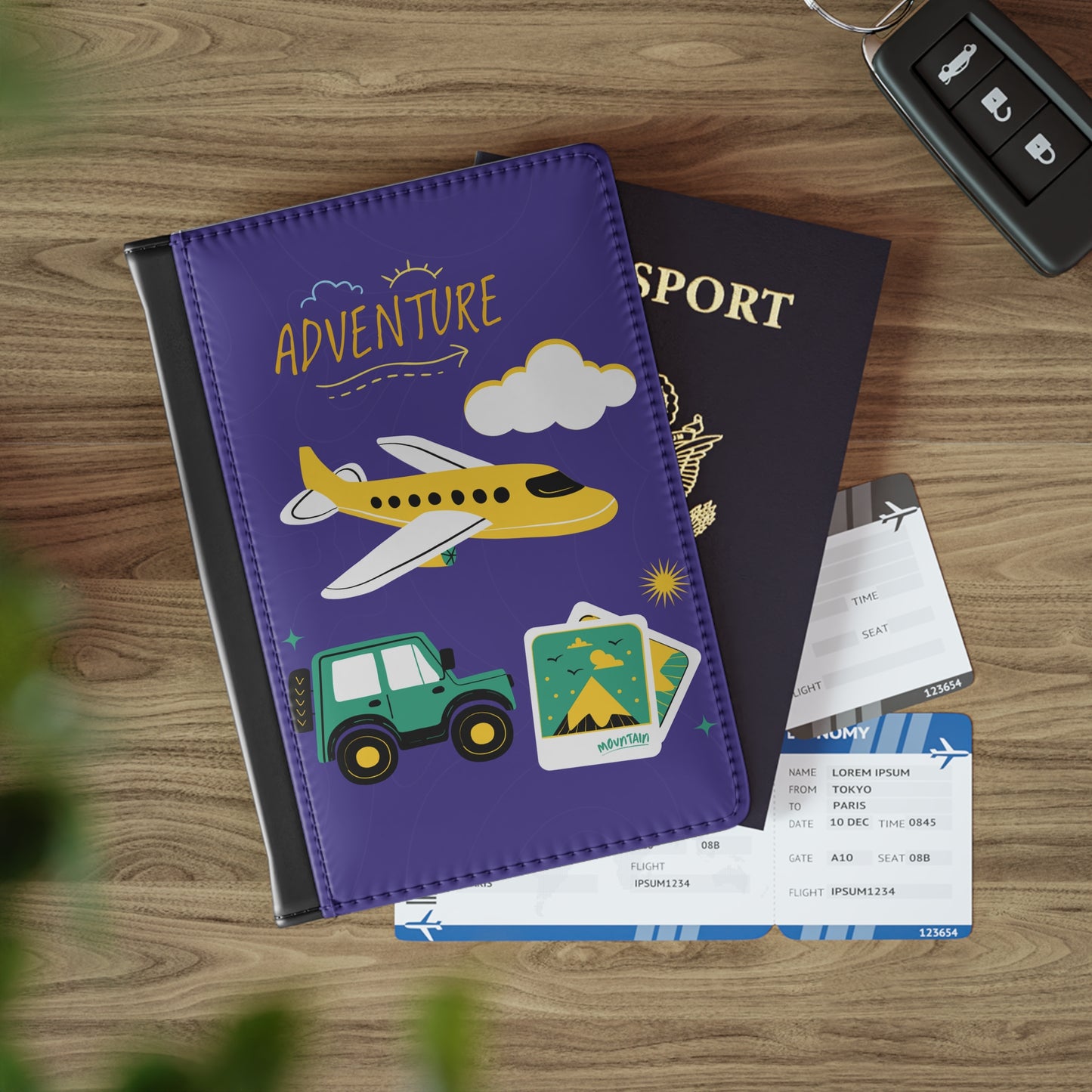 Adventure Passport Cover – Travel Plane & Jeep Illustration