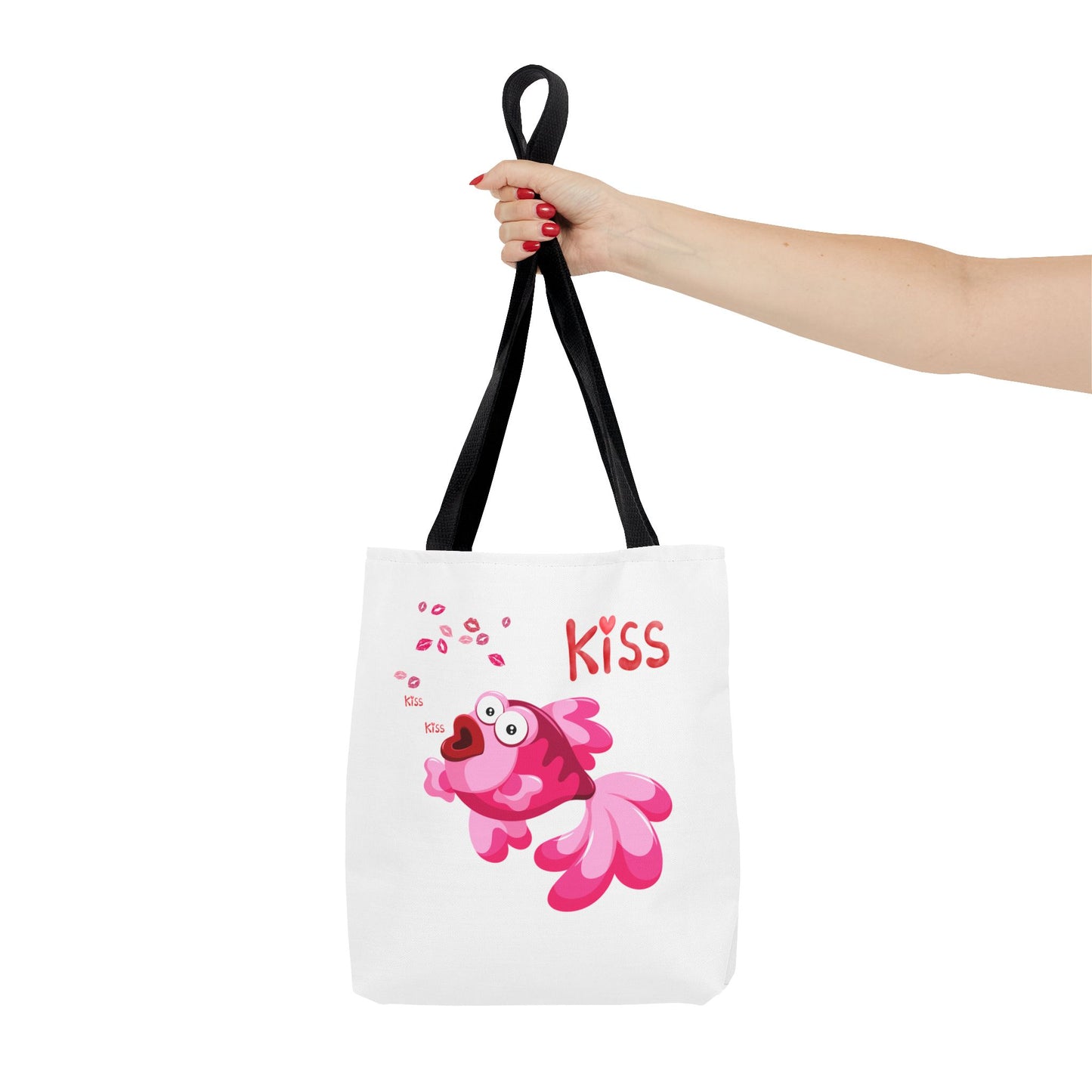 Pink fish with open mouth and kiss Tote Bag