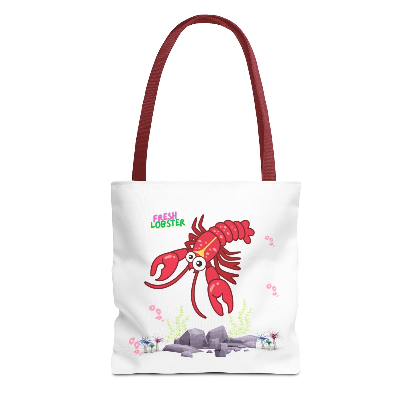 Friendly red lobster big eyes and yellow strip Tote Bag