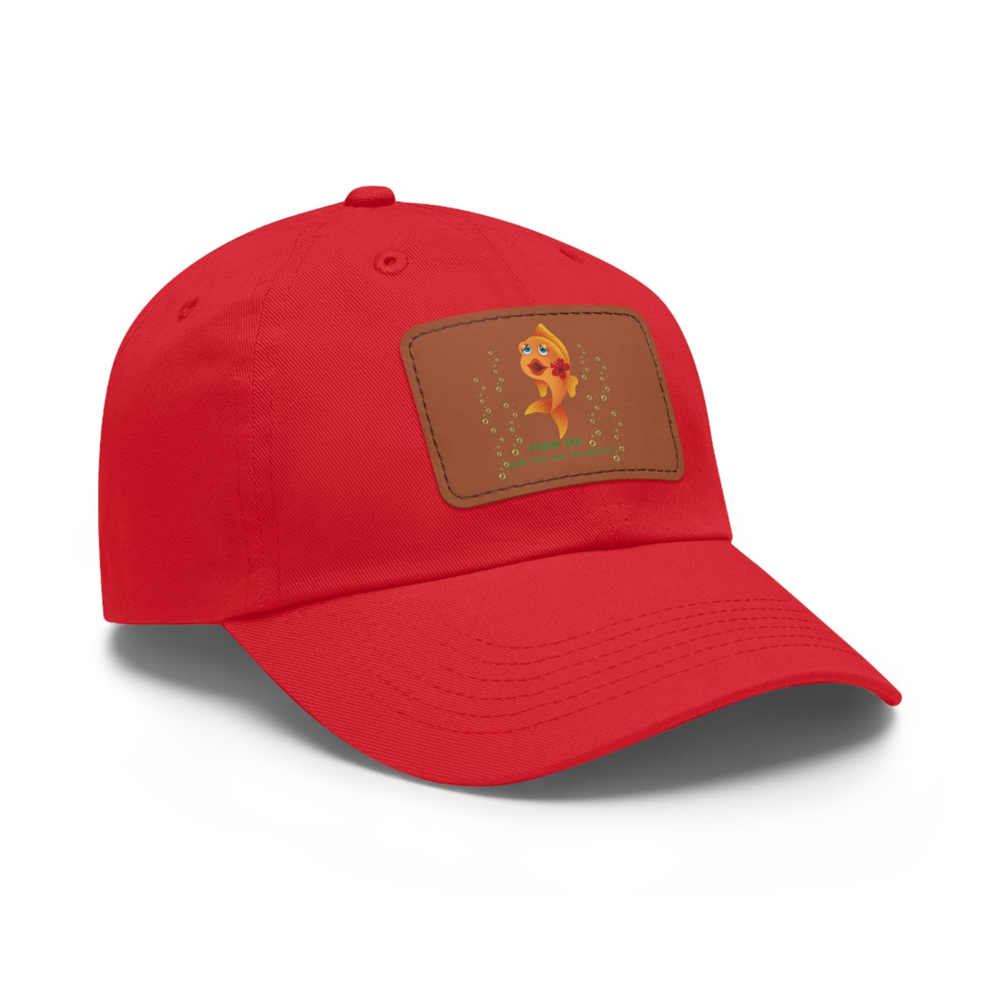 Cartoon goldfish with red lips and flower Dad Hat with Leather Patch (Rectangle)