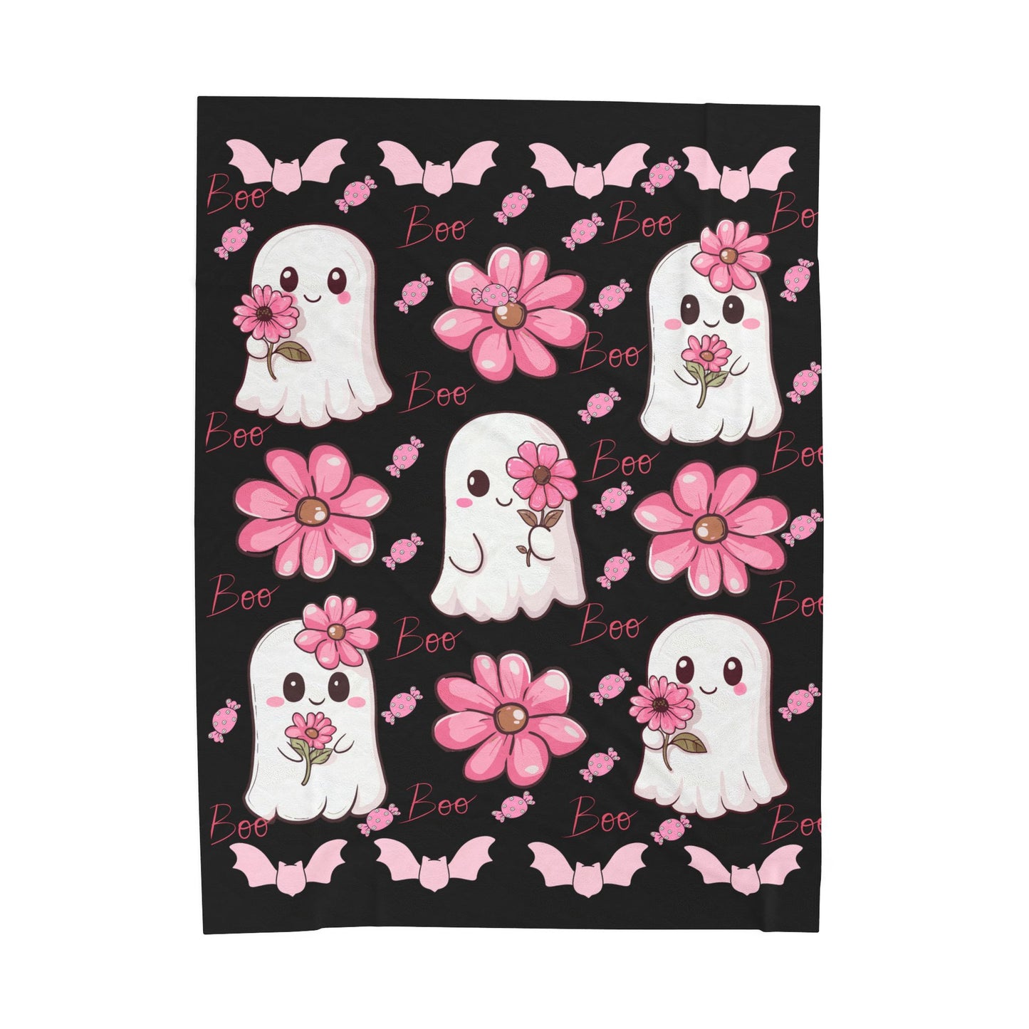 Cute Ghost Velveteen Plush Blanket, Cozy Throw Blanket, Halloween Decor, Gift for Kids, Soft Plush Blanket