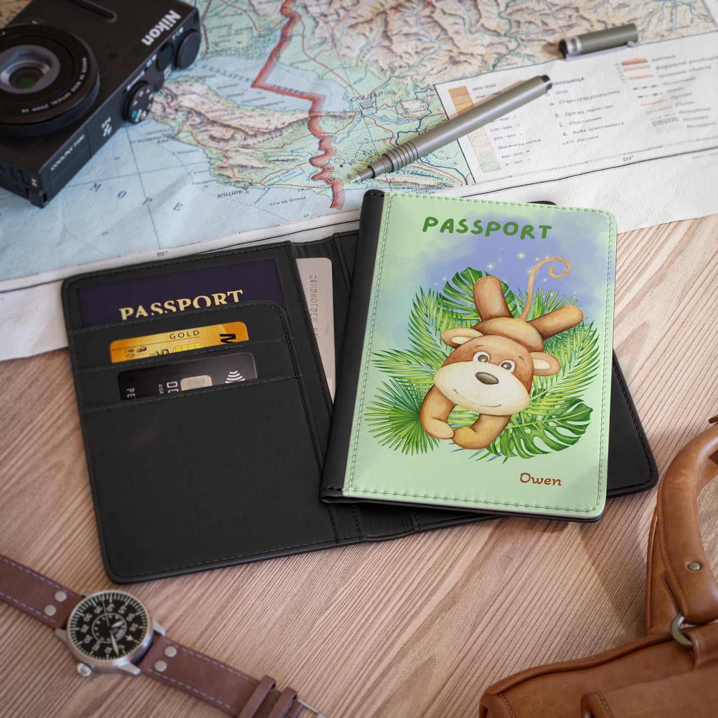 Personalized Monkey Passport Cover — Cute Tropical Kids Travel Wallet