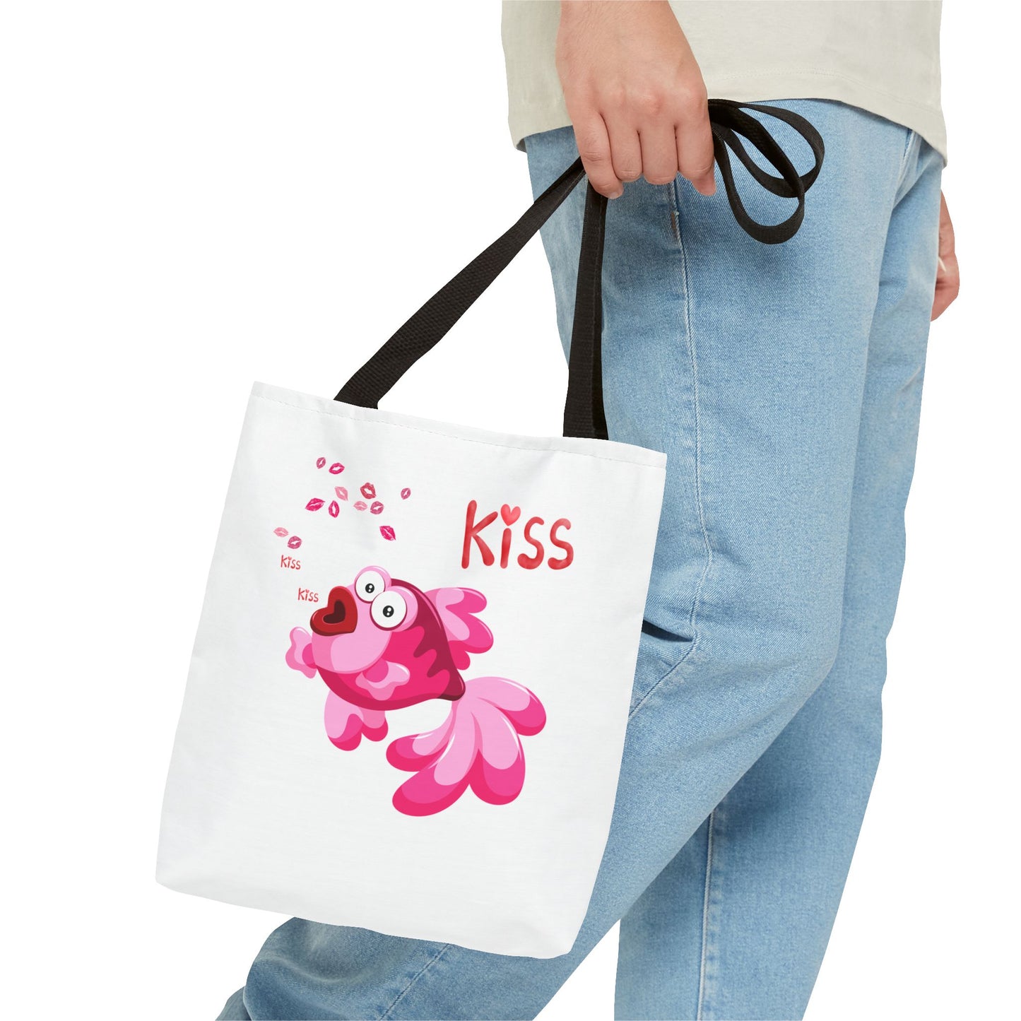 Pink fish with open mouth and kiss Tote Bag