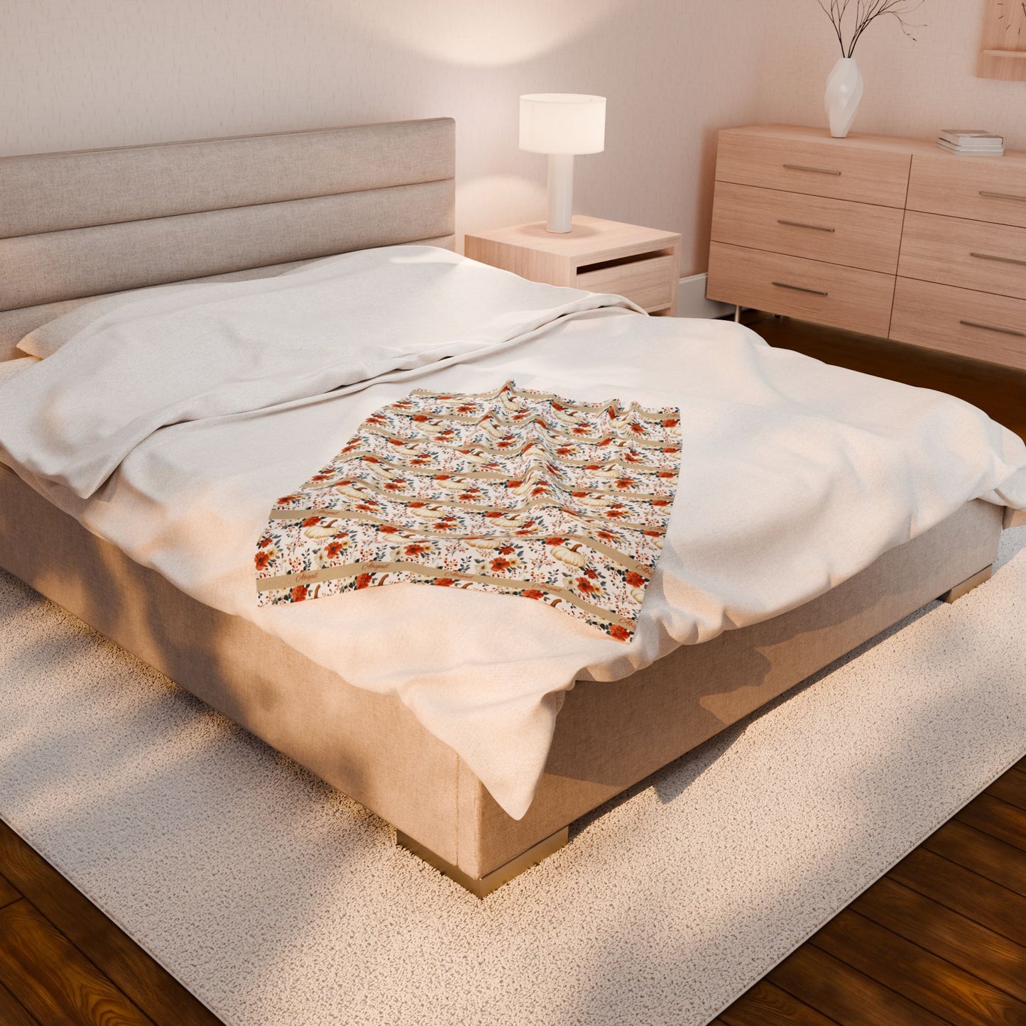 Floral Velveteen Plush Blanket - Cozy Decorative Throw for Home, Fall Decor, Gift Idea, Nursery, and Relaxation