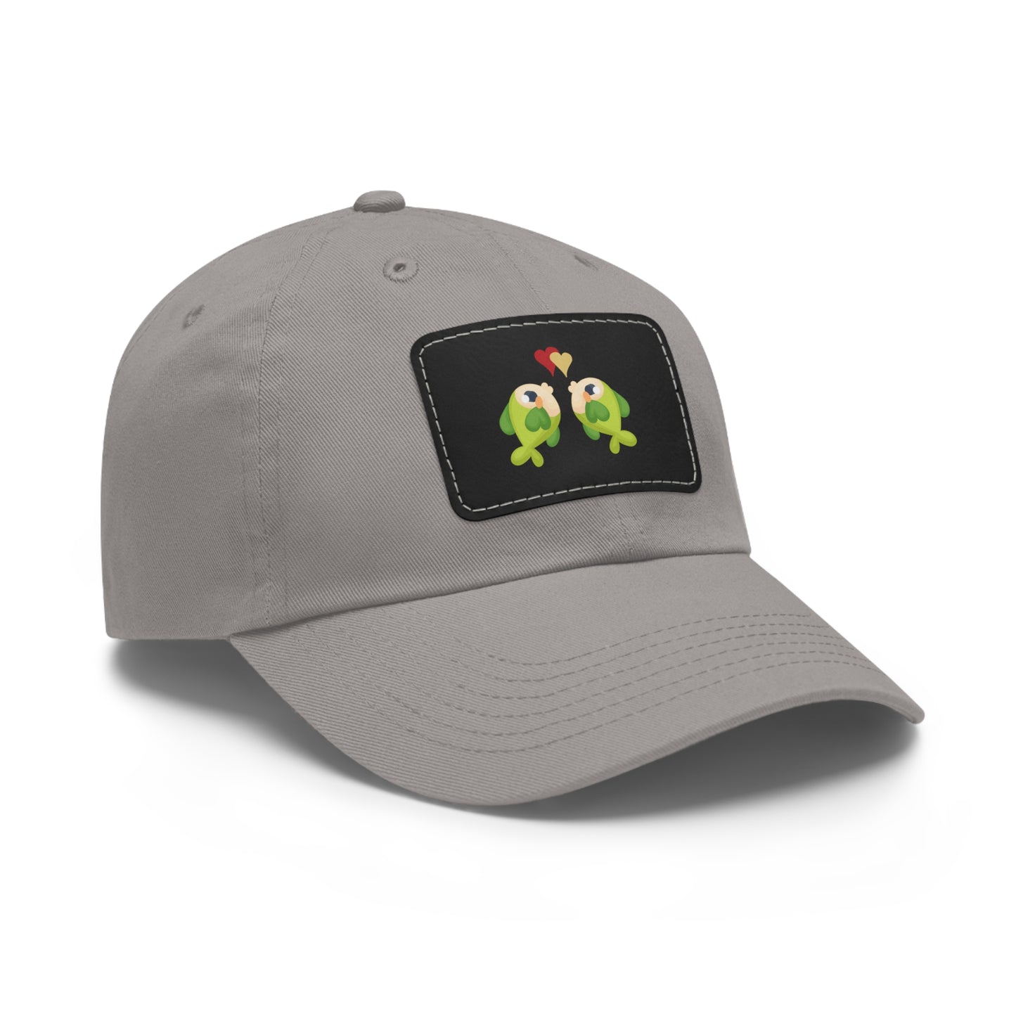 Two hearts float between the fish one red and one yellow Dad Hat with Leather Patch (Rectangle)