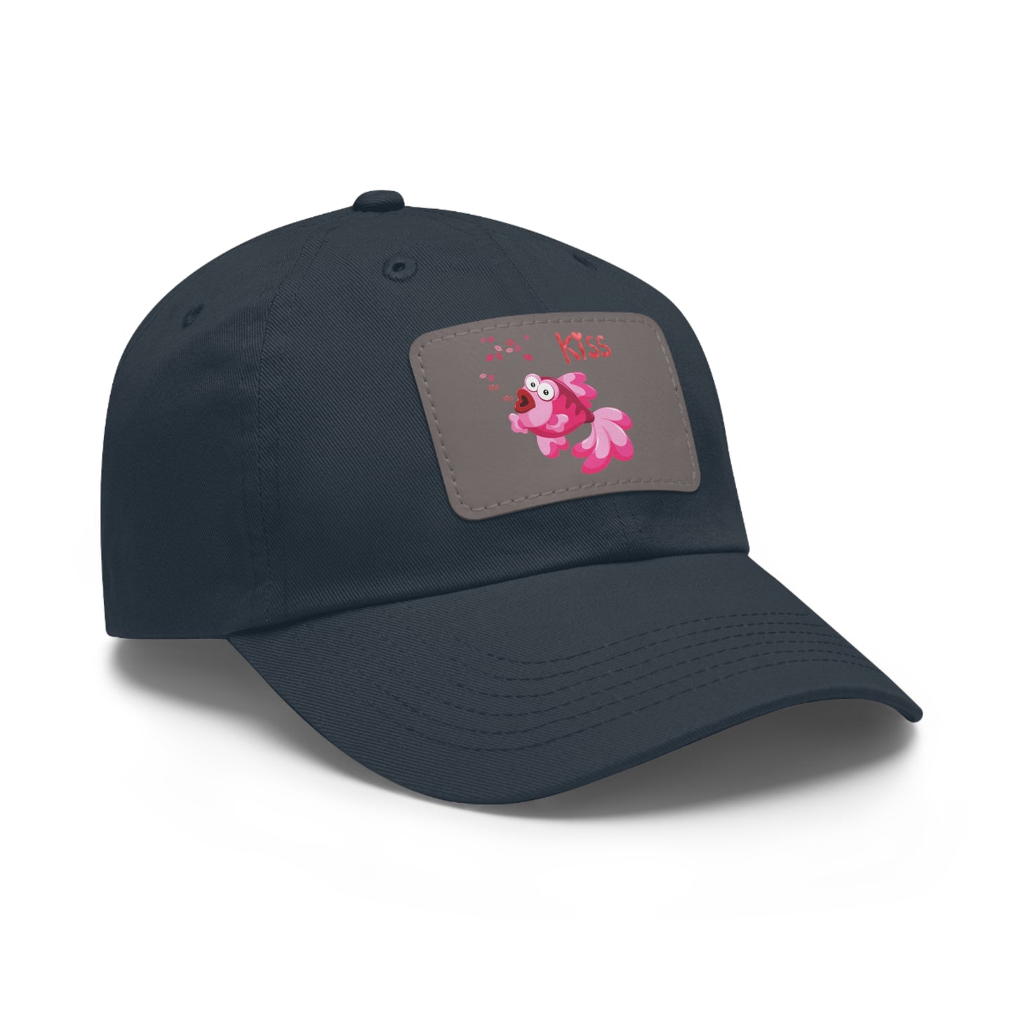 Pink fish with open mouth and kiss Dad Hat with Leather Patch (Rectangle)