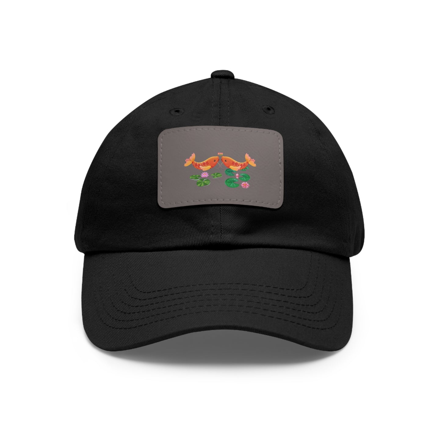 Golden koi fish with lotus flowers Dad Hat with Leather Patch (Rectangle)