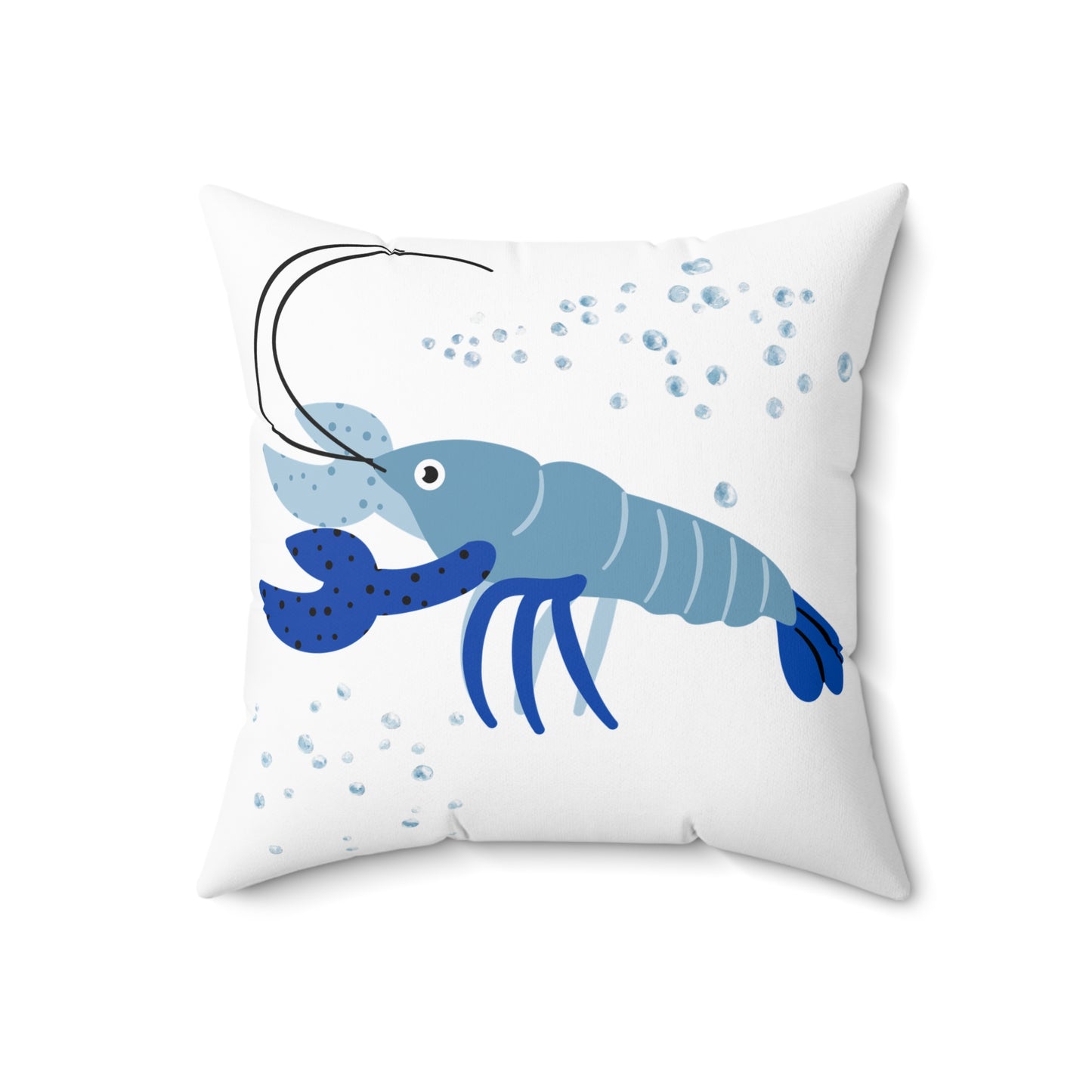 Blue shrimp with dark blue claws and bubbles Spun Polyester Square Pillow