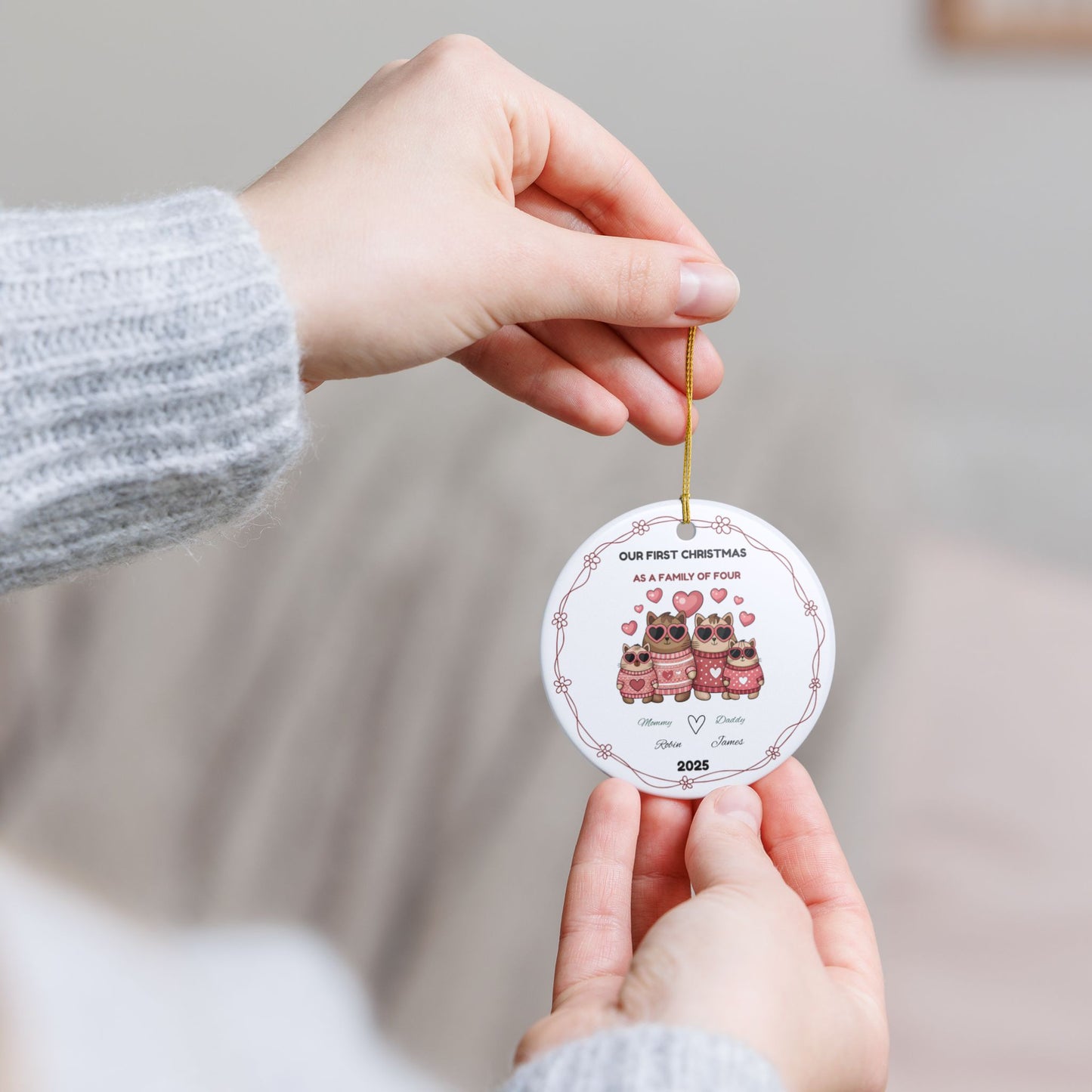 Family Christmas Ornament, Personalized Keepsake for First Christmas, Holiday Decor, Pet Lover Gift, Custom Family Tree Decor