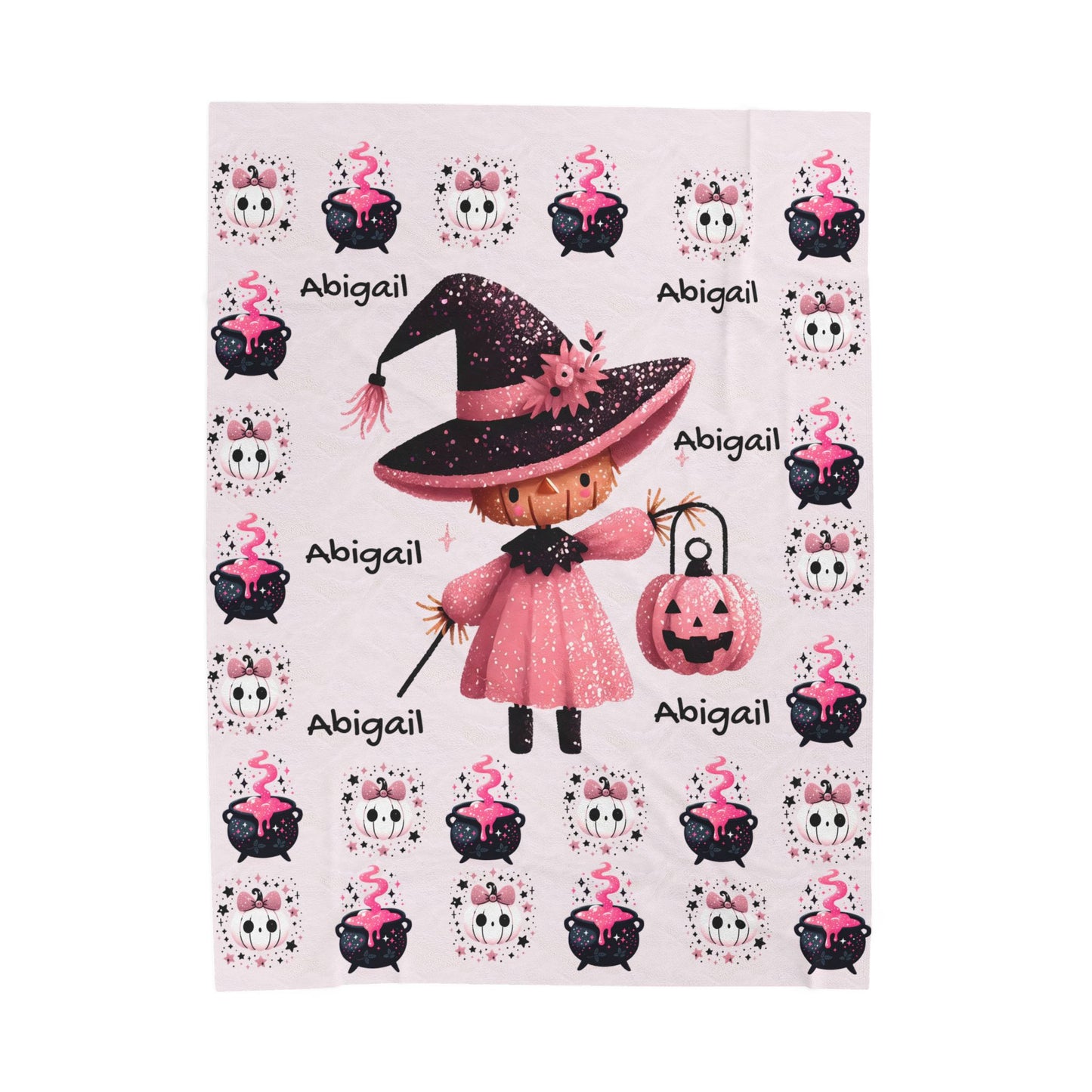 Personalized Halloween Velveteen Plush Blanket, Soft Cozy Throw, Perfect for Kids, Witch Design, Fall Decor, Gift Idea