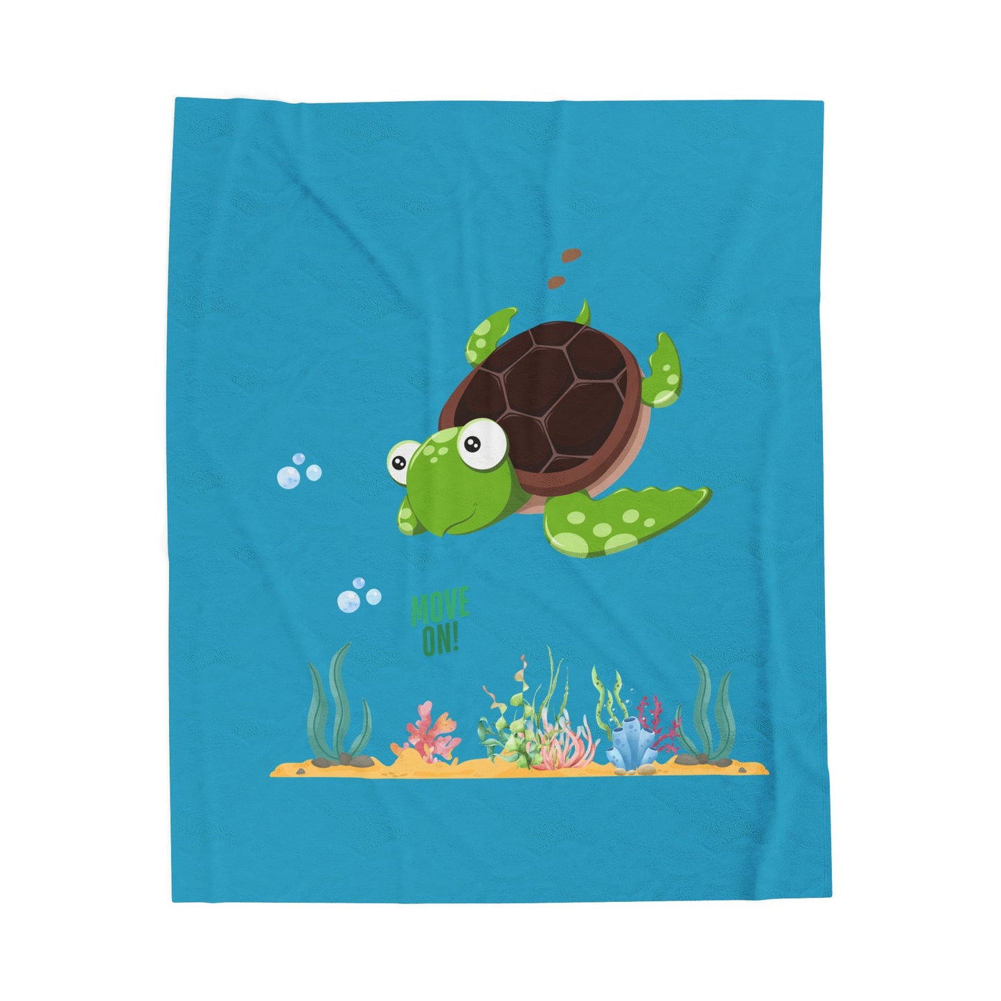 Turtle with seaweed and bubble Velveteen Plush Blanket