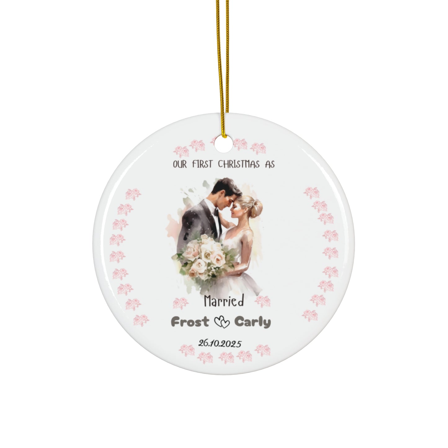Personalized Wedding Ornament, Holiday Decor, First Christmas, Newlywed Keepsake, Romantic Gift, Home Decoration