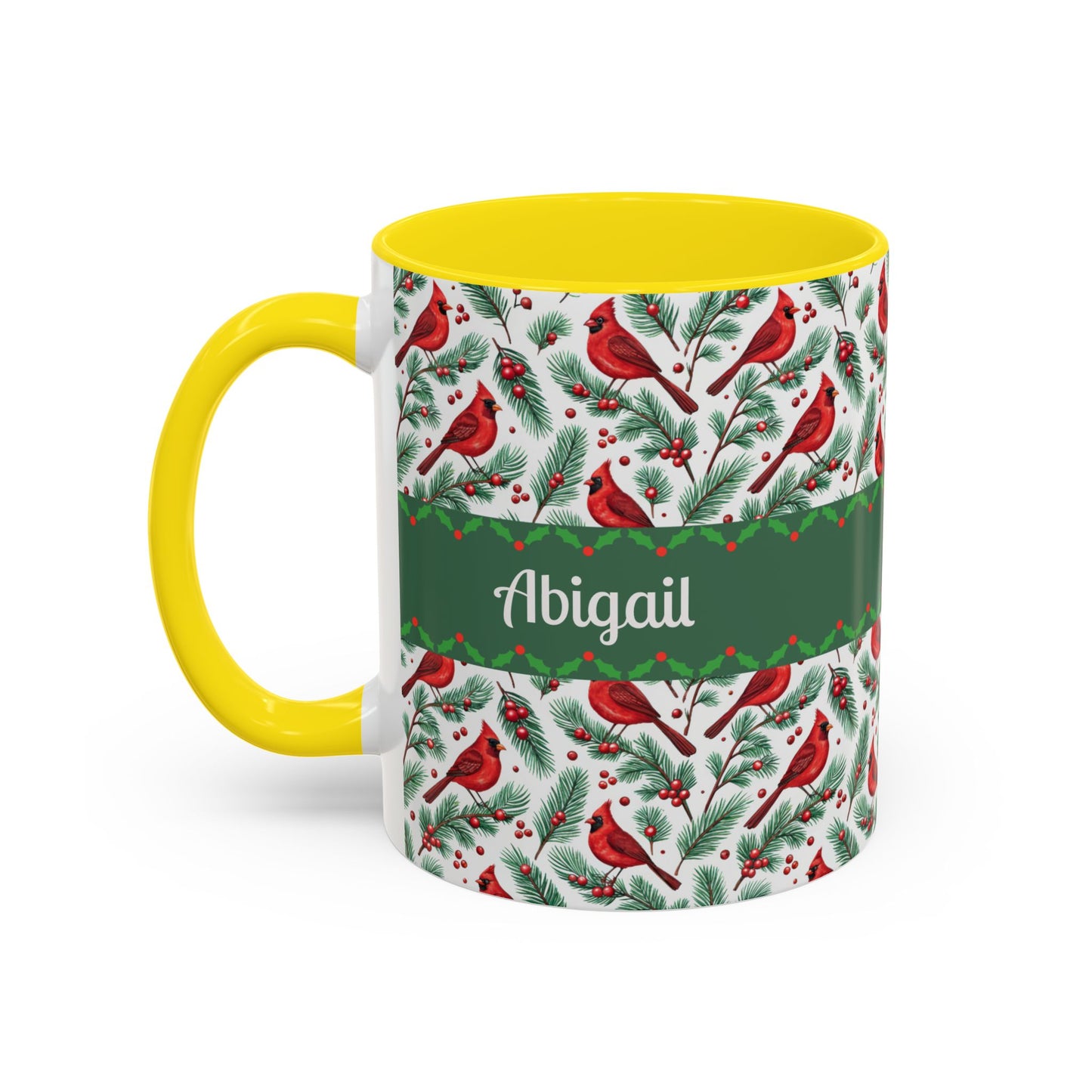 Personalized Holiday Coffee Mug, Festive Cardinal Mug, Custom Name Mug, Christmas Gift, Winter Decor, Drinkware