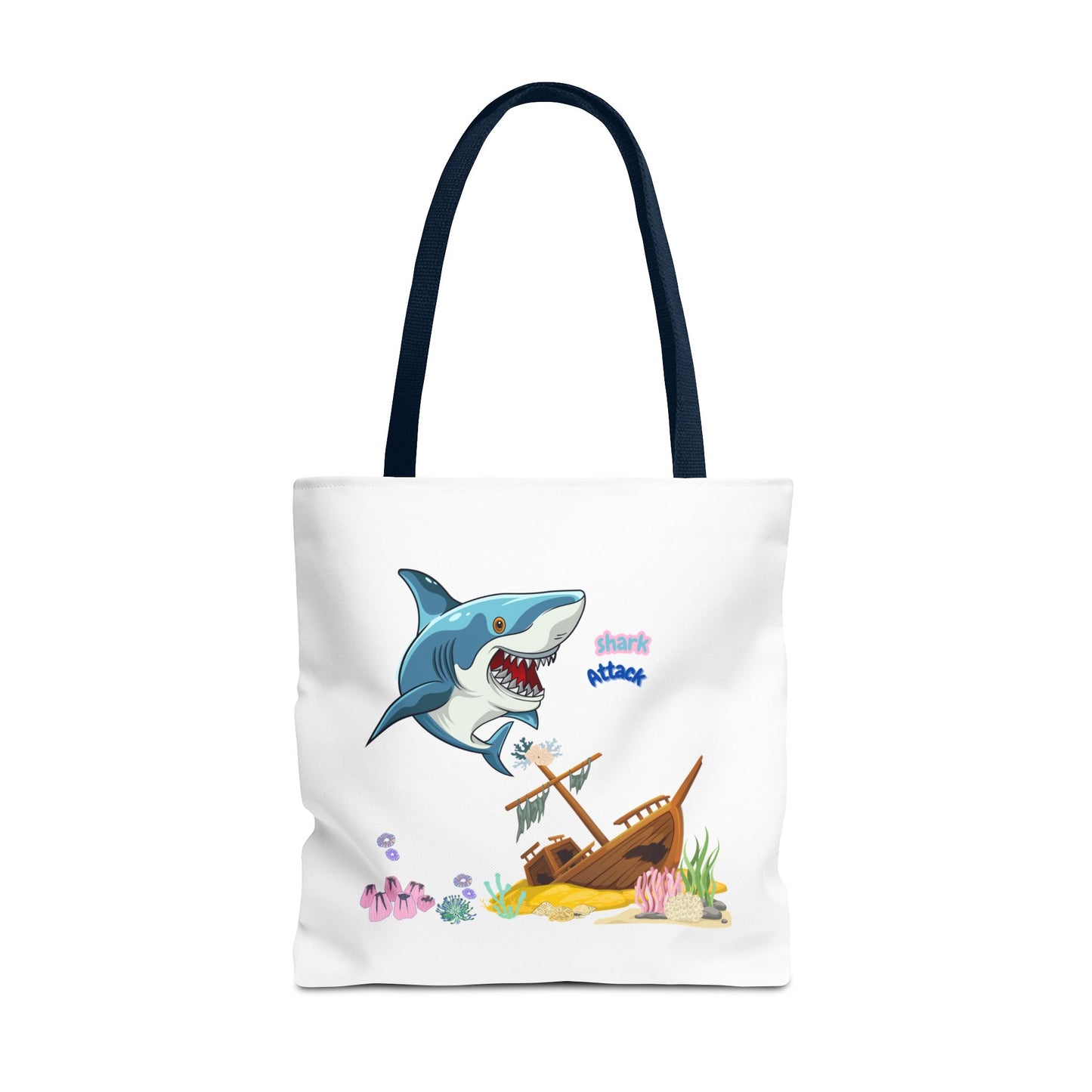 Shark ship colorful coral reef Tote Bag