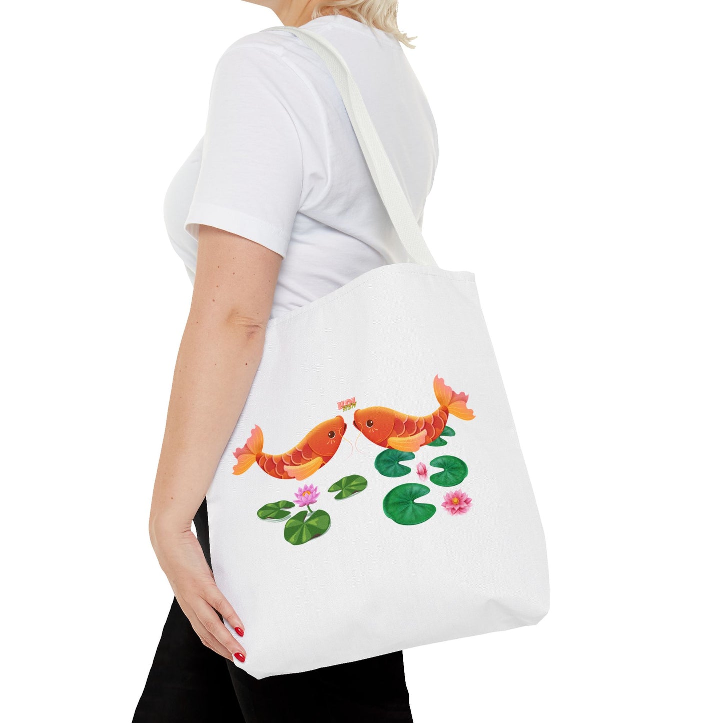 Golden koi fish with lotus flowers Tote Bag
