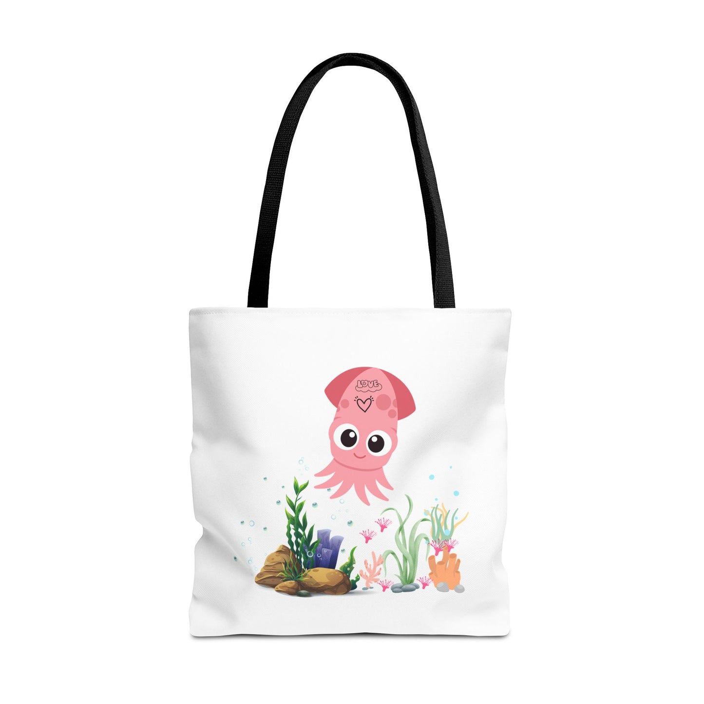 Pink squid cartoon with love Tote Bag