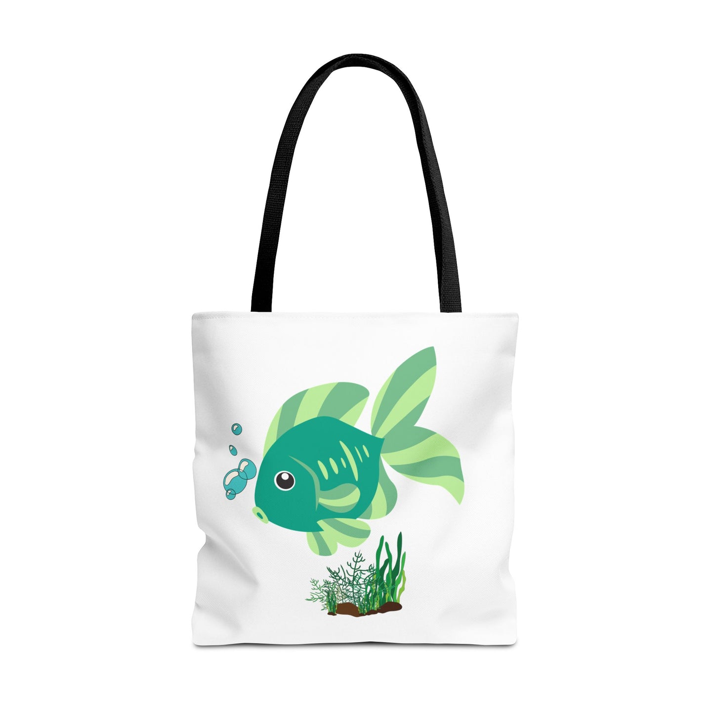 Green fish with bubbles and aquatic plants Tote Bag