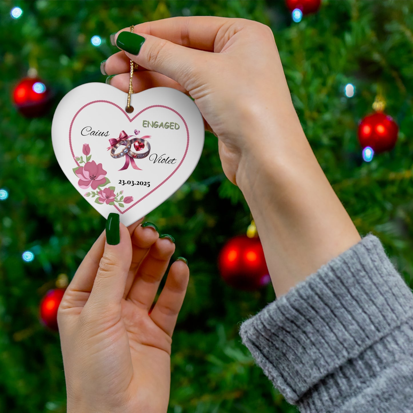 Custom Engagement Ornament, Heart-Shaped Keepsake, Personalized Gift, Wedding Decoration, Engagement Celebration, Unique Holiday Decor