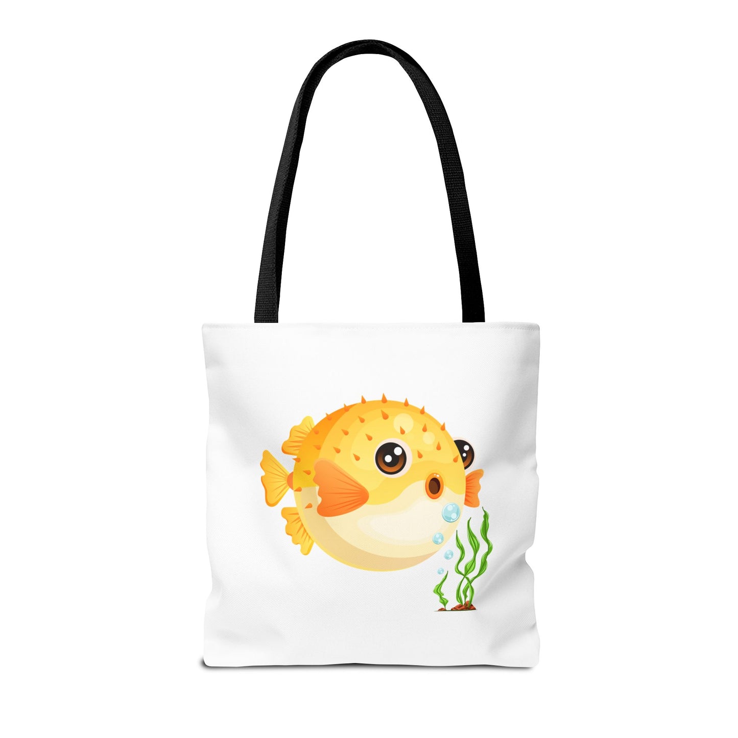 Cartoon Pufferfish with seaweed Tote Bag