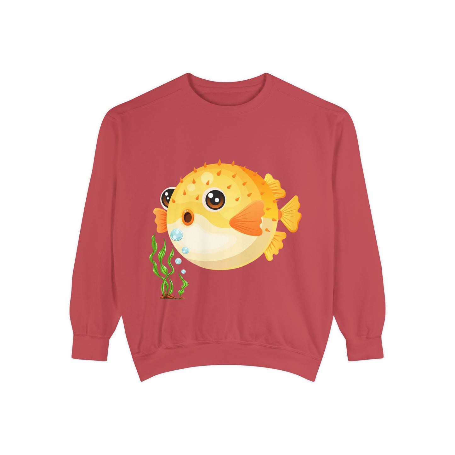 Cartoon Pufferfish with seaweed Unisex Garment-Dyed Sweatshirt