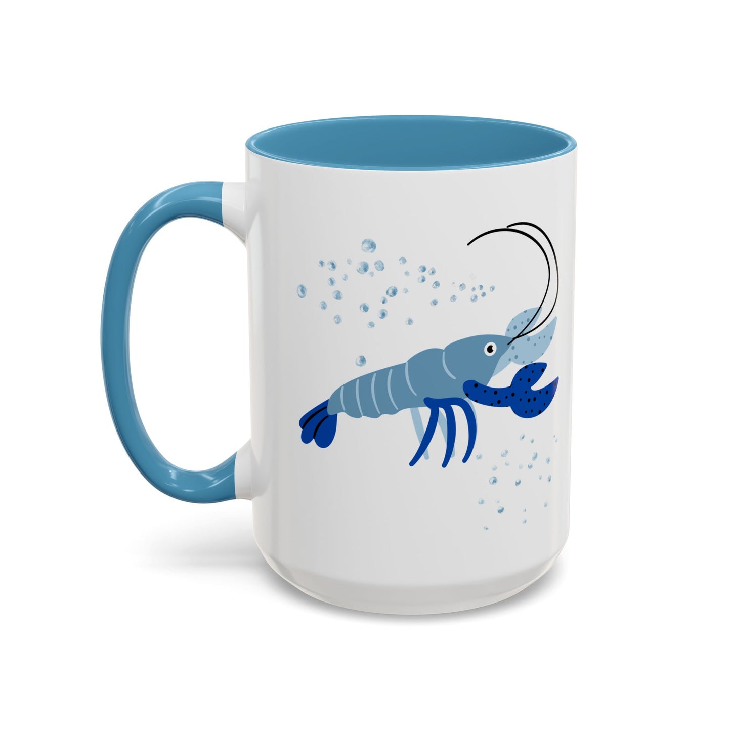 Blue shrimp with dark blue claws and bubbles Coffee Mug