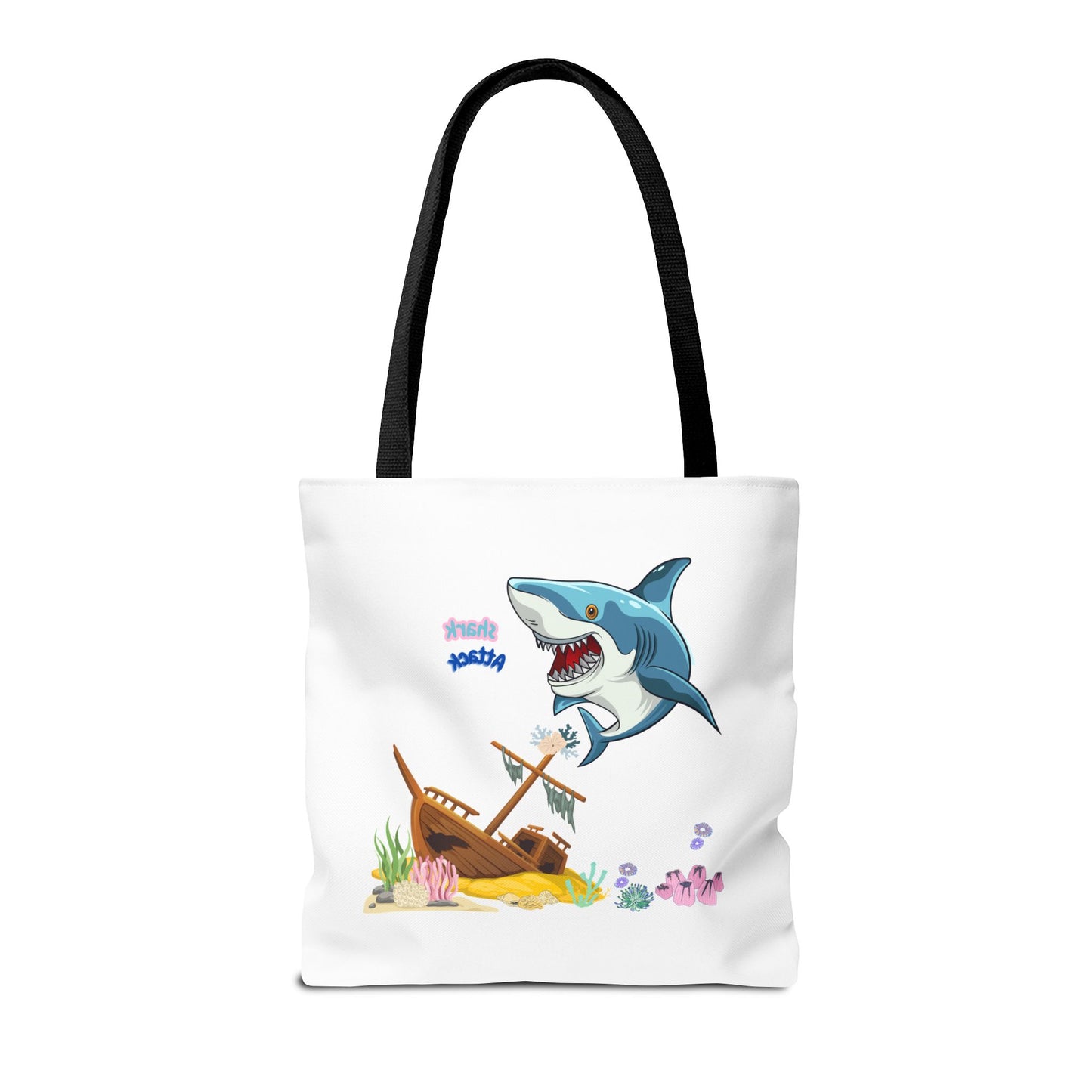 Shark ship colorful coral reef Tote Bag