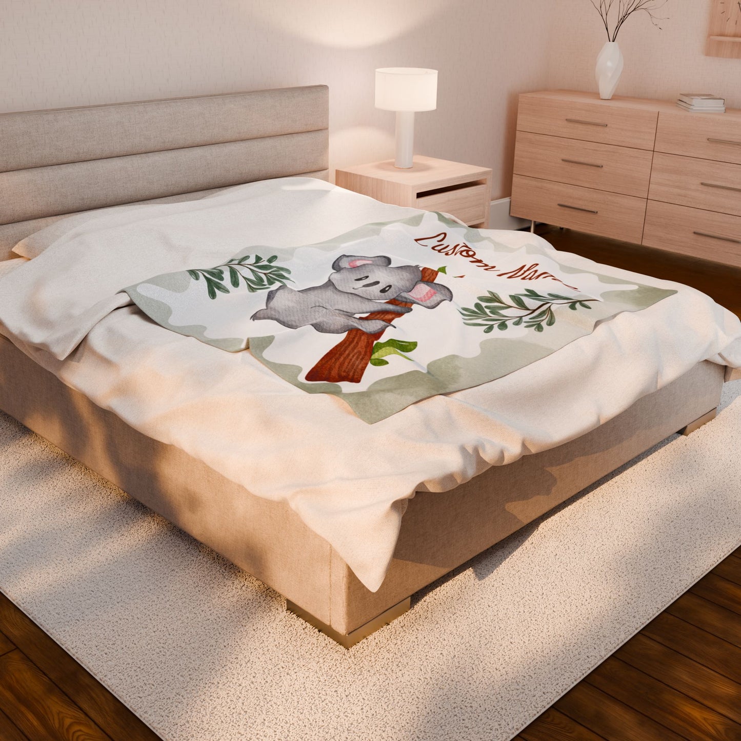 Custom Velveteen Plush Blanket with Adorable Koala Design, Cozy Gift for Kids, Nursery Decor, Personalized Baby Blanket, Holiday Gift Idea