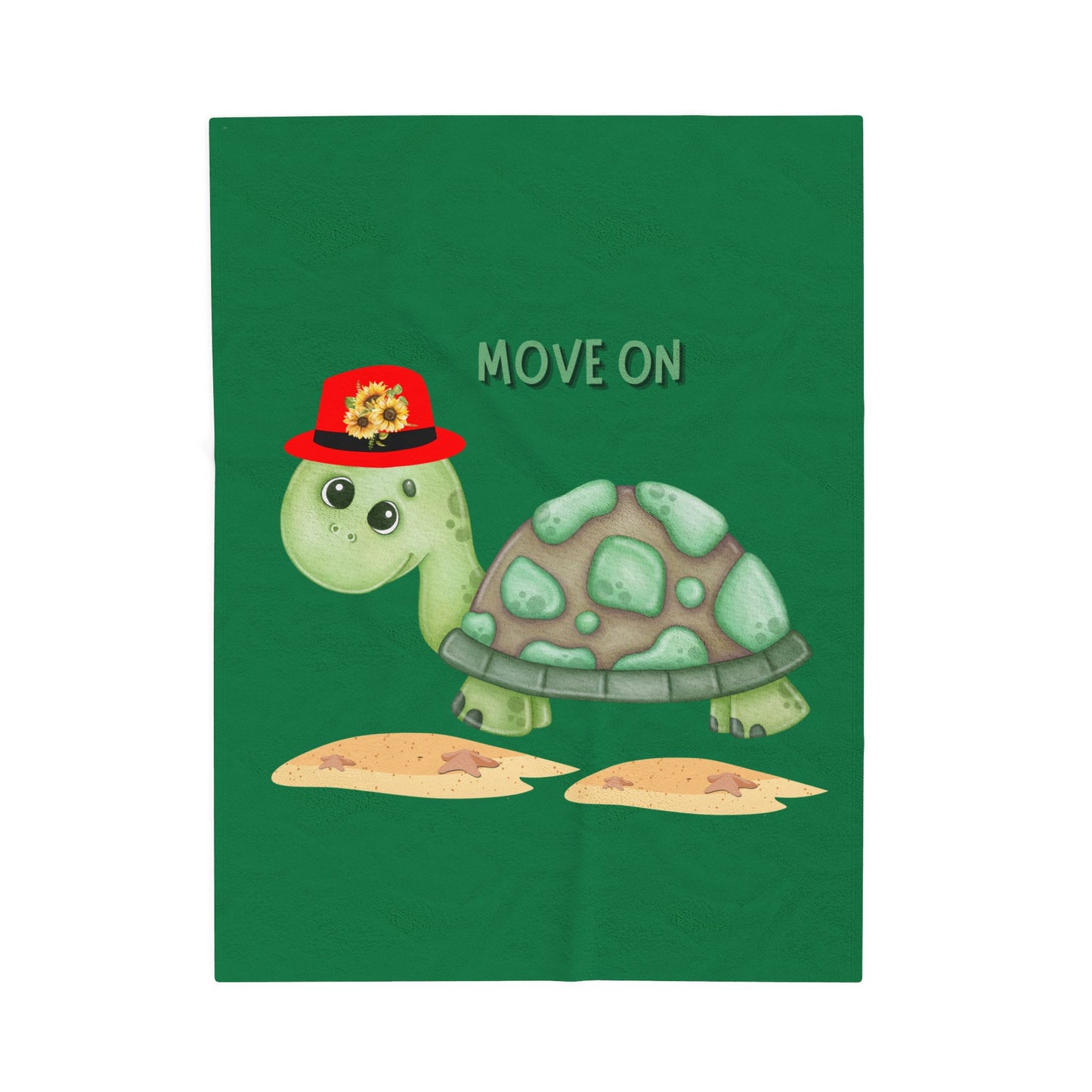 Turtle with a sunflower hat Velveteen Plush Blanket