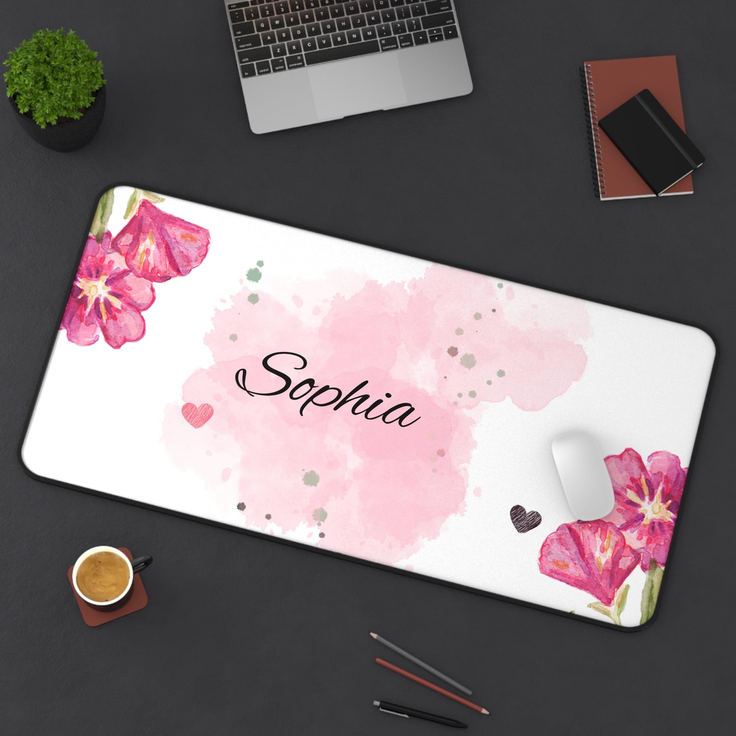 Personalized Floral Desk Mat - Custom Name Mouse Pad, Office Decor, Gift for Her, Stylish Workspace, Desk Accessories
