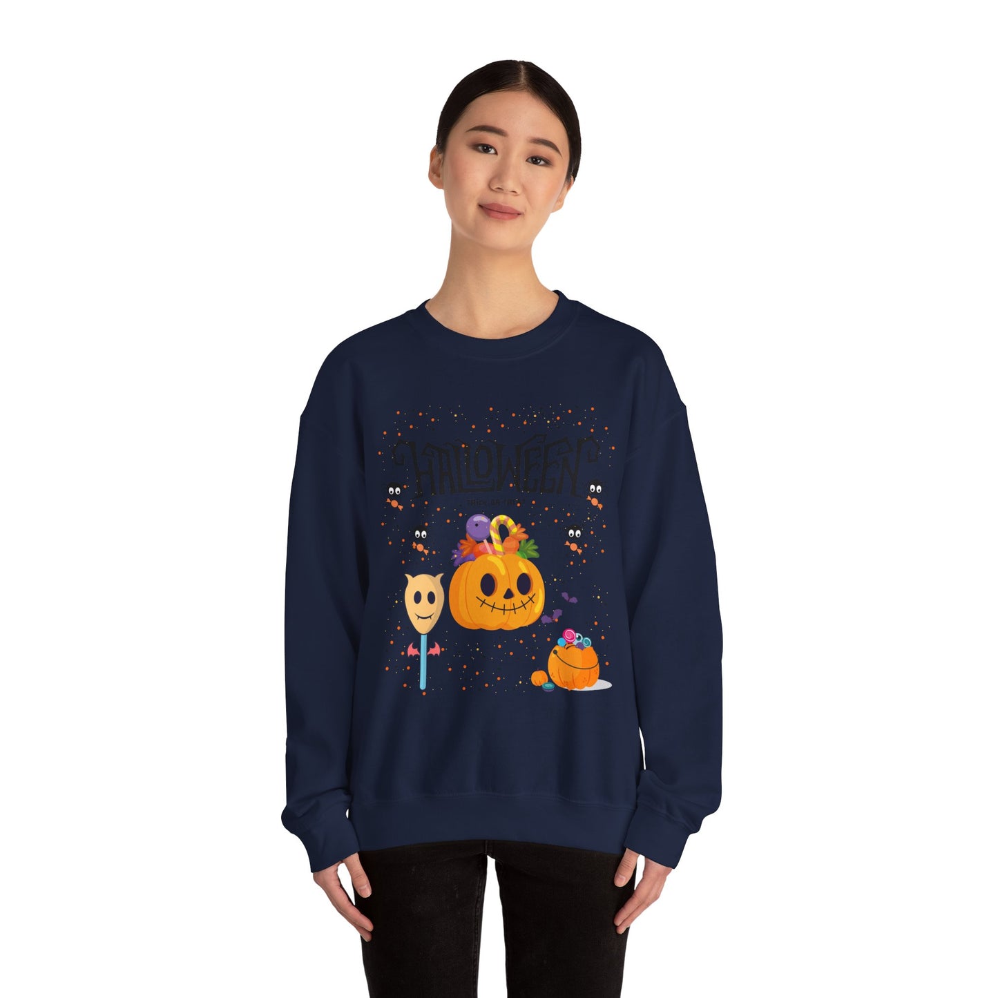 Halloween Themed Unisex Crewneck Sweatshirt, Cozy Fall Apparel, Gifting, Festive Wear, Halloween Decorations, Pumpkin Design