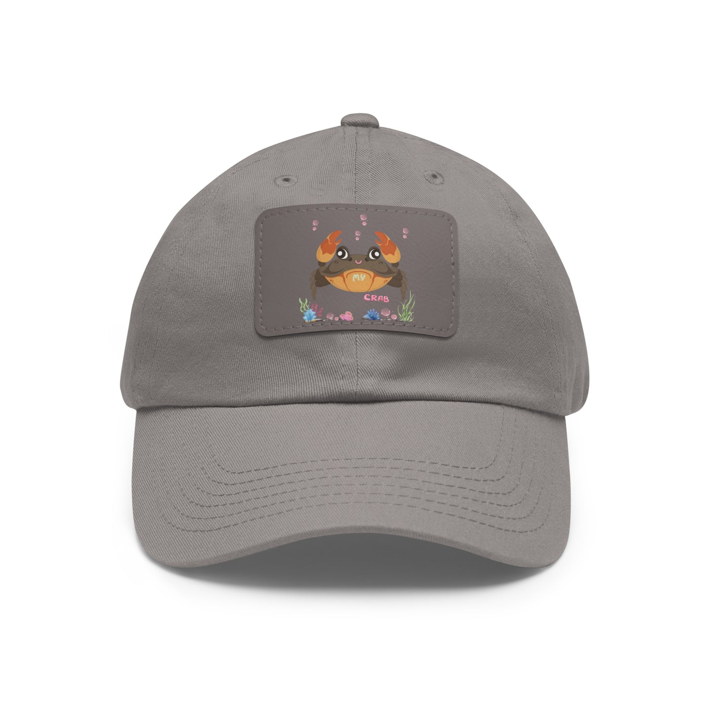 Crab with subtle bubbles and underwater flora Dad Hat with Leather Patch (Rectangle)