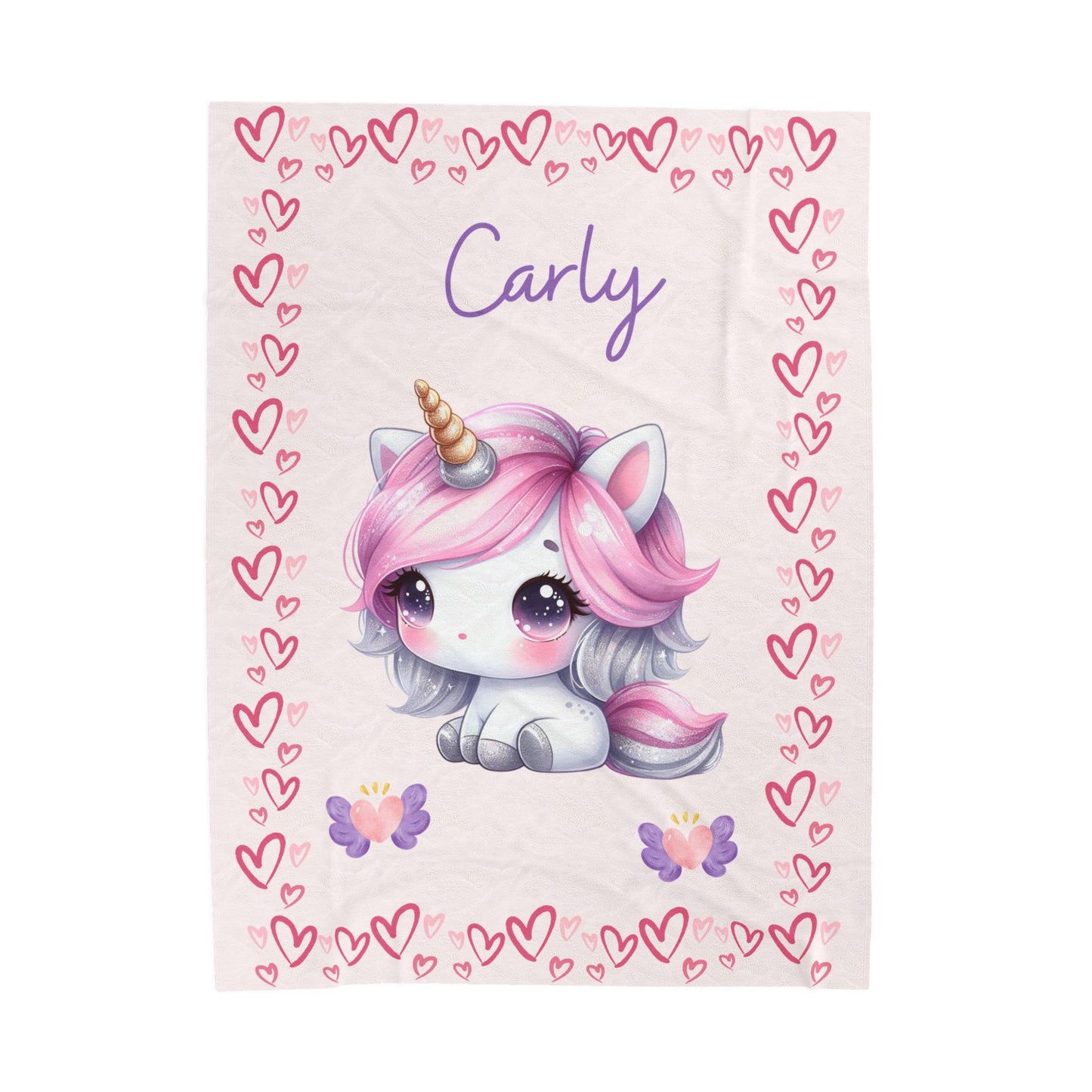 Personalized Unicorn Velveteen Plush Blanket, Custom Baby Blanket, Kids Blanket, Cozy Gift, Soft Throw Blanket, Nursery Decor