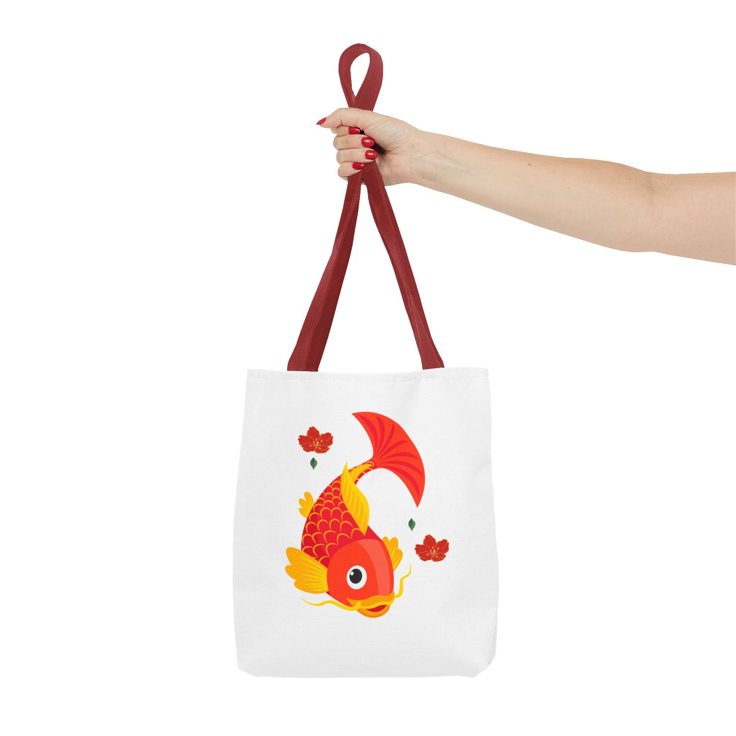 Goldfish with flowing fins and red blossoms Tote Bag