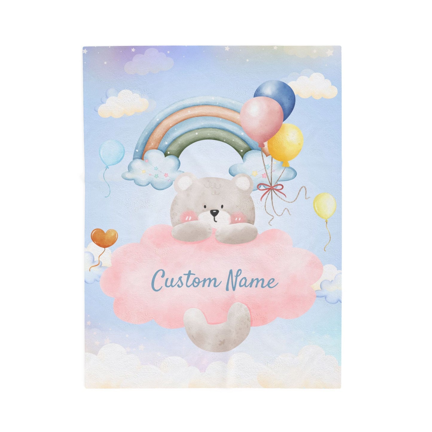Custom Plush Blanket with Rainbow Bear Design, Soft Throw Blanket, Cozy Baby Blanket, Personalized Gift, Cute Nursery Decor