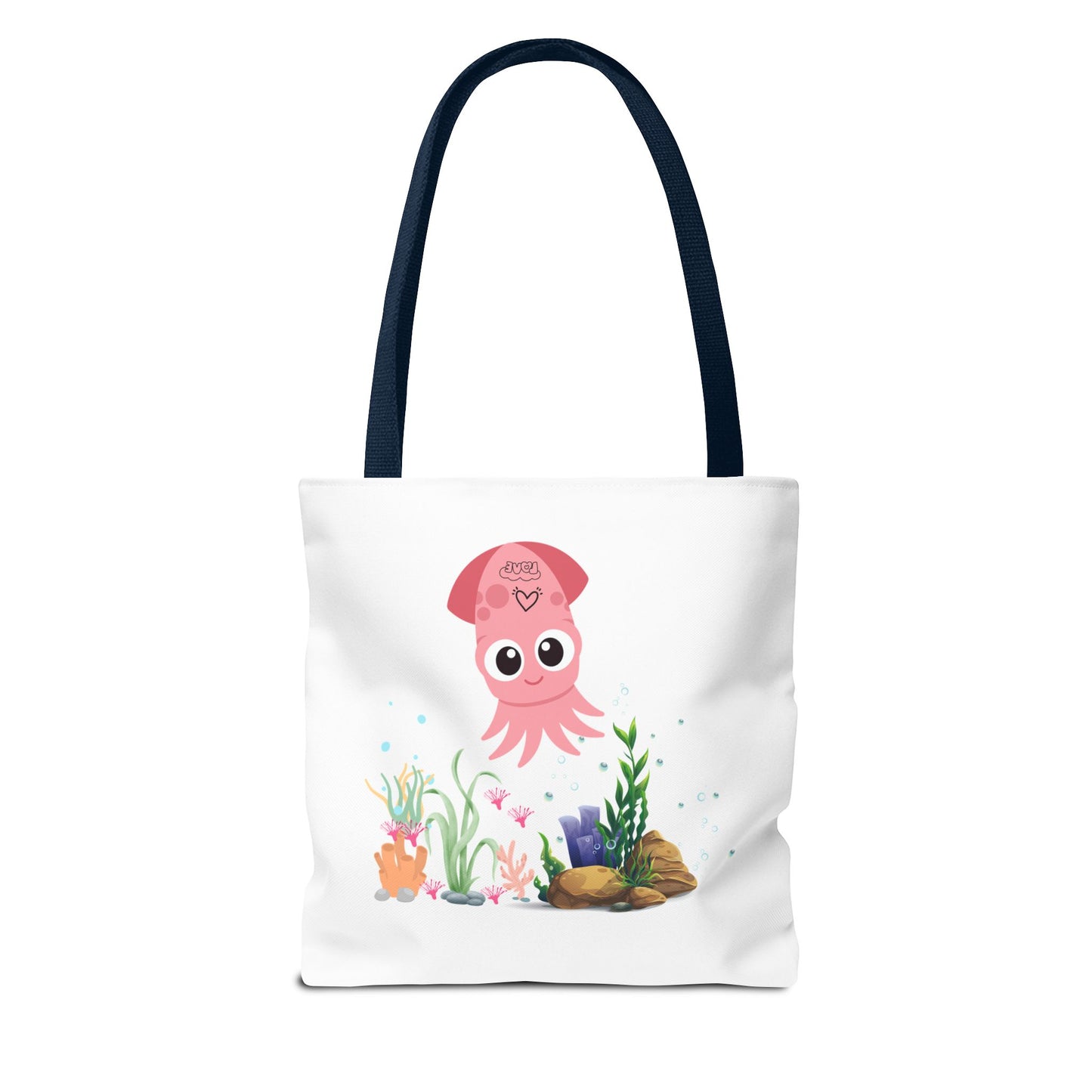 Pink squid cartoon with love Tote Bag