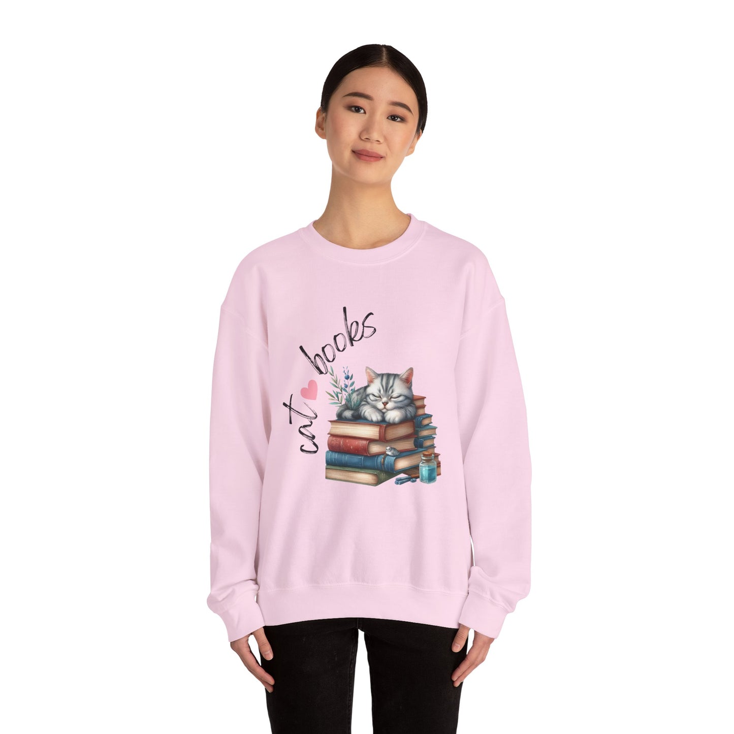 Cozy Cat Lover Crewneck Sweatshirt - Great for Book Lovers, Cat Enthusiasts, Gifts, Casual Wear, Cozy Nights