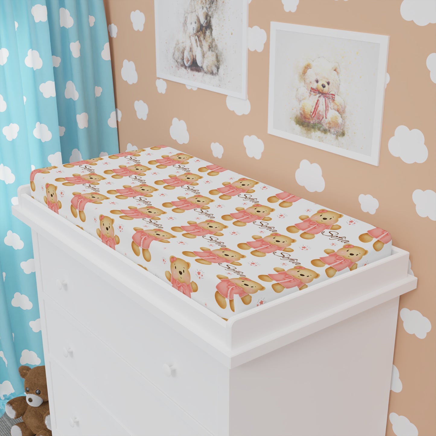 Changing Pad Cover — Cute Pink Teddy Bear Pattern