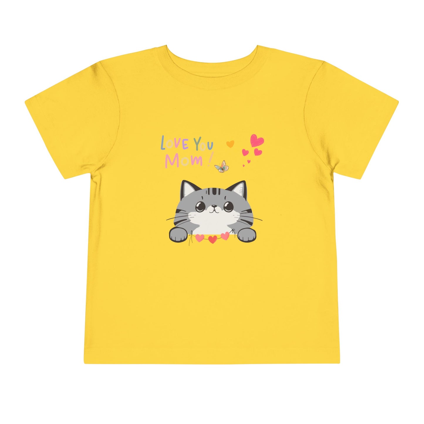 Cute Cat 'Love You Mom' Toddler Tee, Perfect Gift for Mother's Day, Birthday, Playdates, Casual Wear, Cute Kids' Apparel