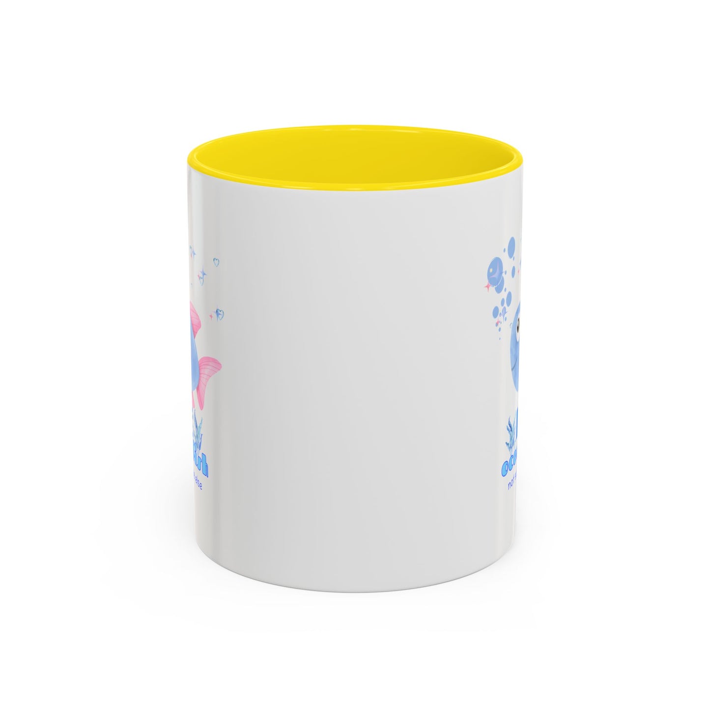 Cute cartoon fish with pink fins and bubble Coffee Mug