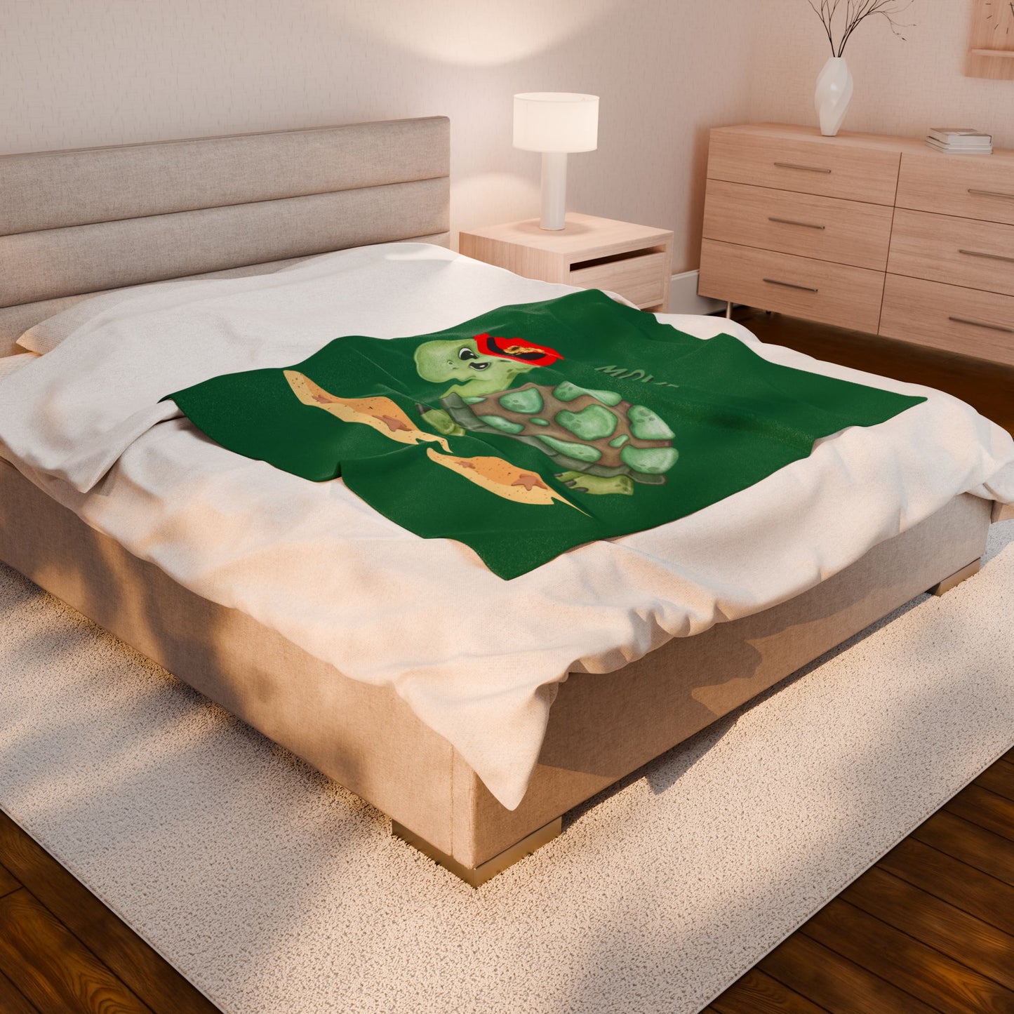 Turtle with a sunflower hat Velveteen Plush Blanket